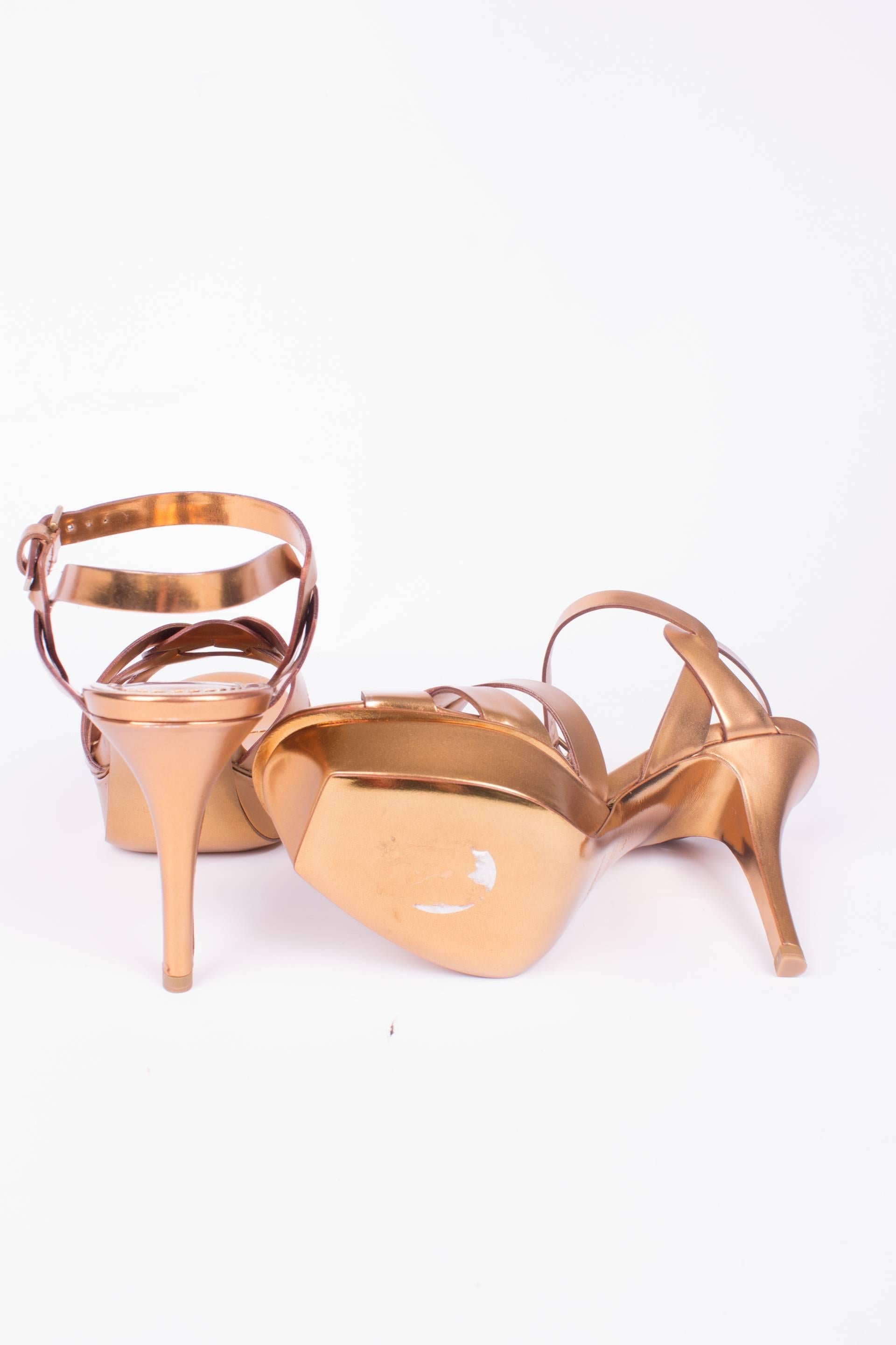 Yves Saint Laurent Tribute Sandalette - gold metallic leather  In New Condition In Baarn, NL