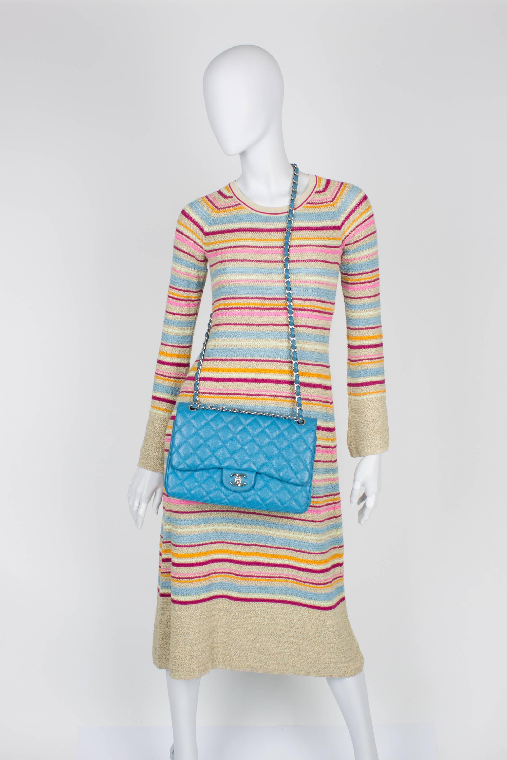 Beige Chanel Tan and Multi-Colored Cotton Knit Long Striped Dress Resort 2011 