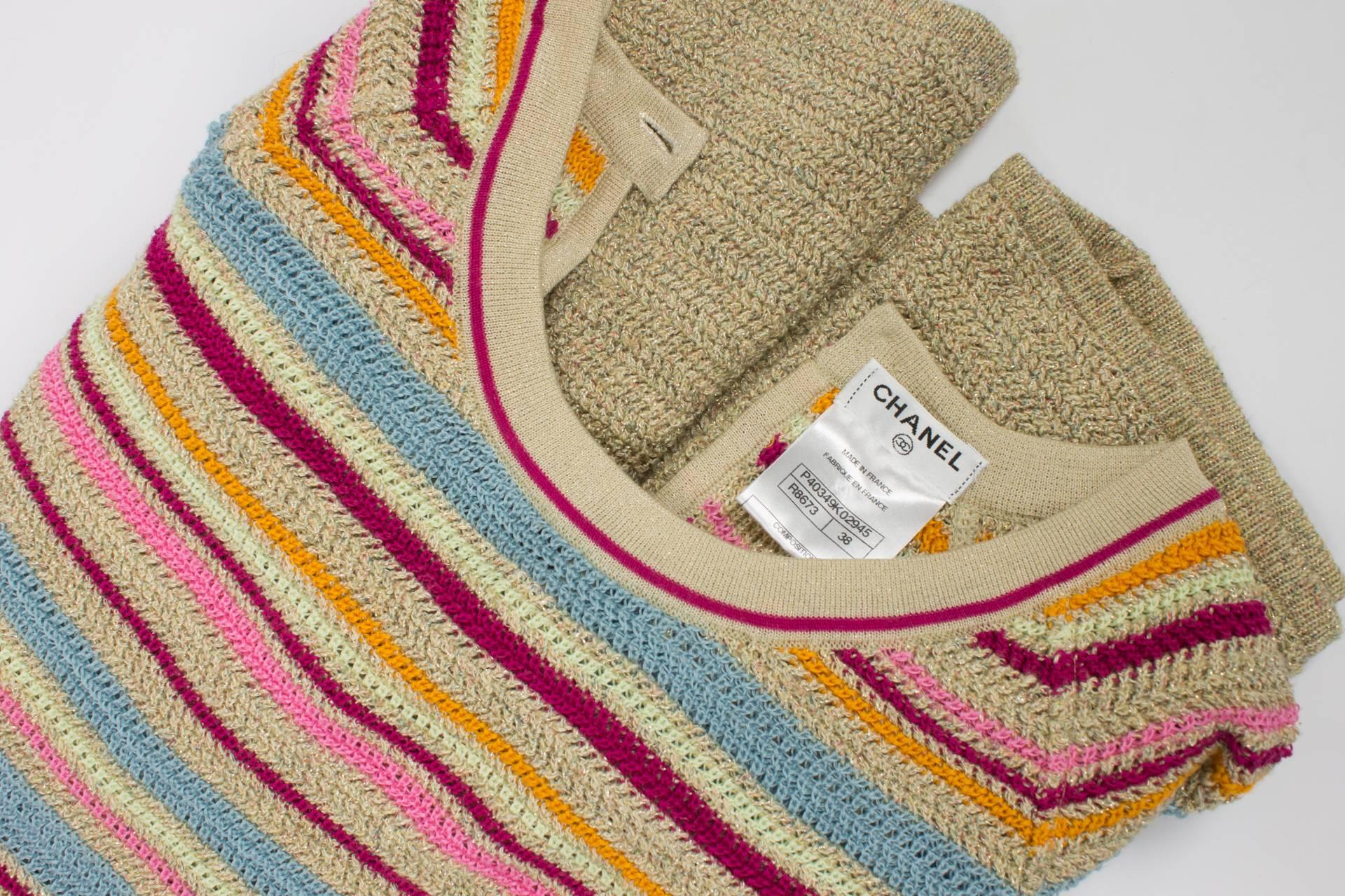 Chanel Tan and Multi-Colored Cotton Knit Long Striped Dress Resort 2011  In New Condition In Baarn, NL