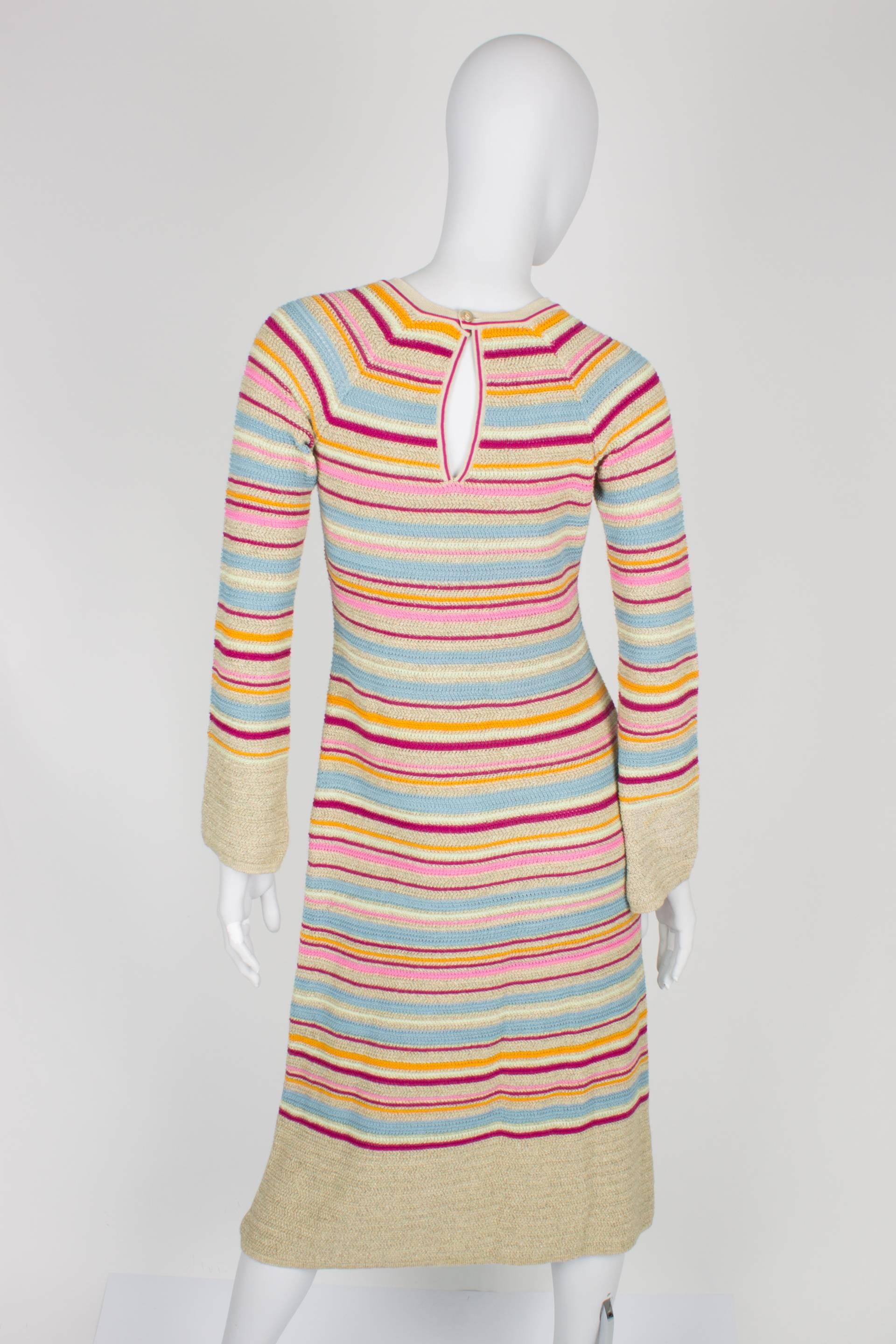 Women's Chanel Tan and Multi-Colored Cotton Knit Long Striped Dress Resort 2011 