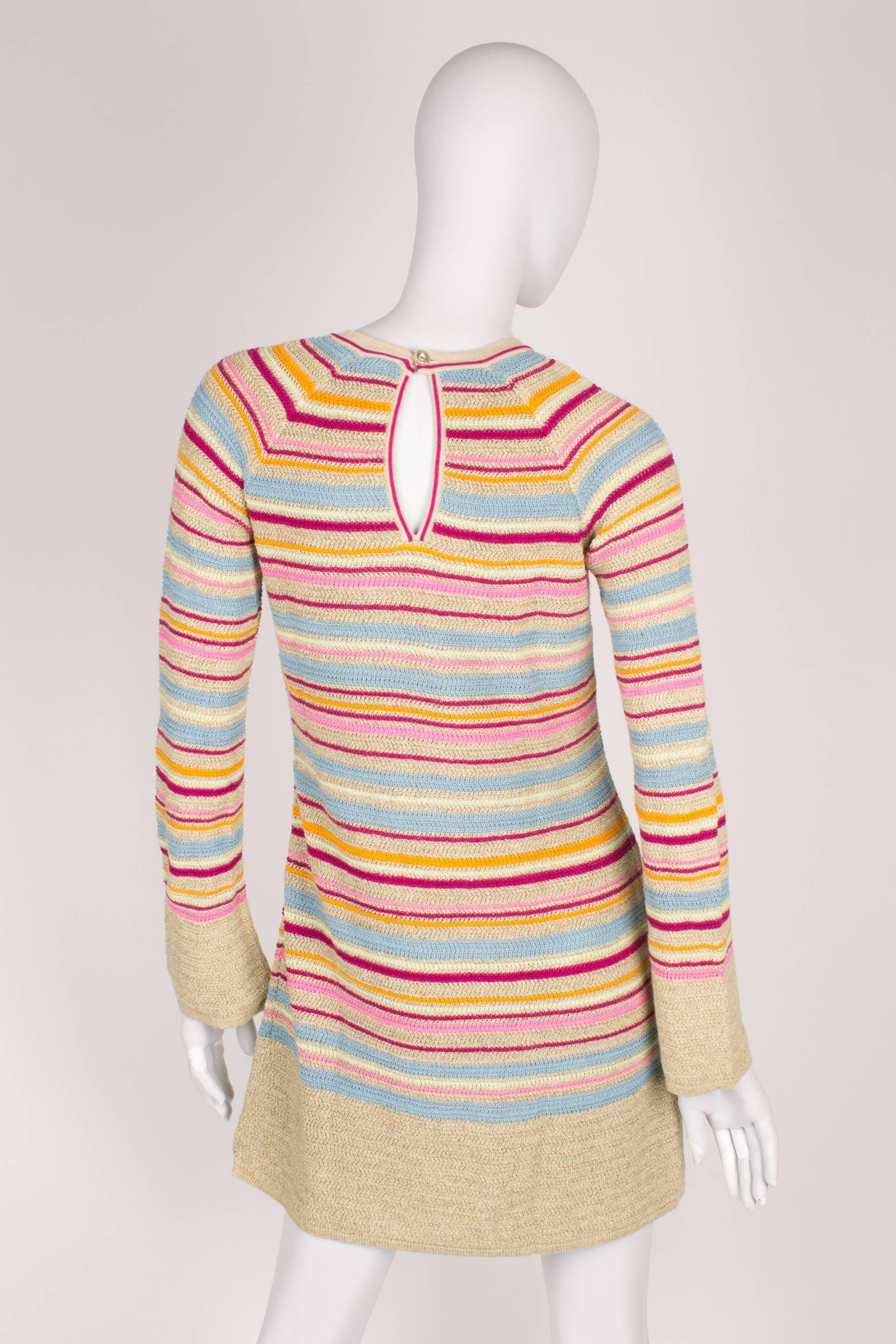 Chanel Tan and Multi-Colored Cotton Knit Short Striped Dress Resort 2011  In New Condition In Baarn, NL