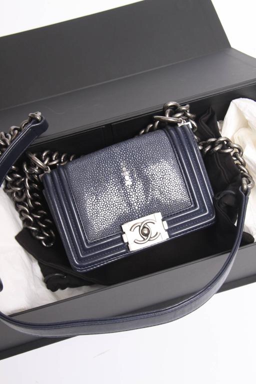 Chanel Mini Boy Bag Stingray Limited Edition dark blue at 1stDibs