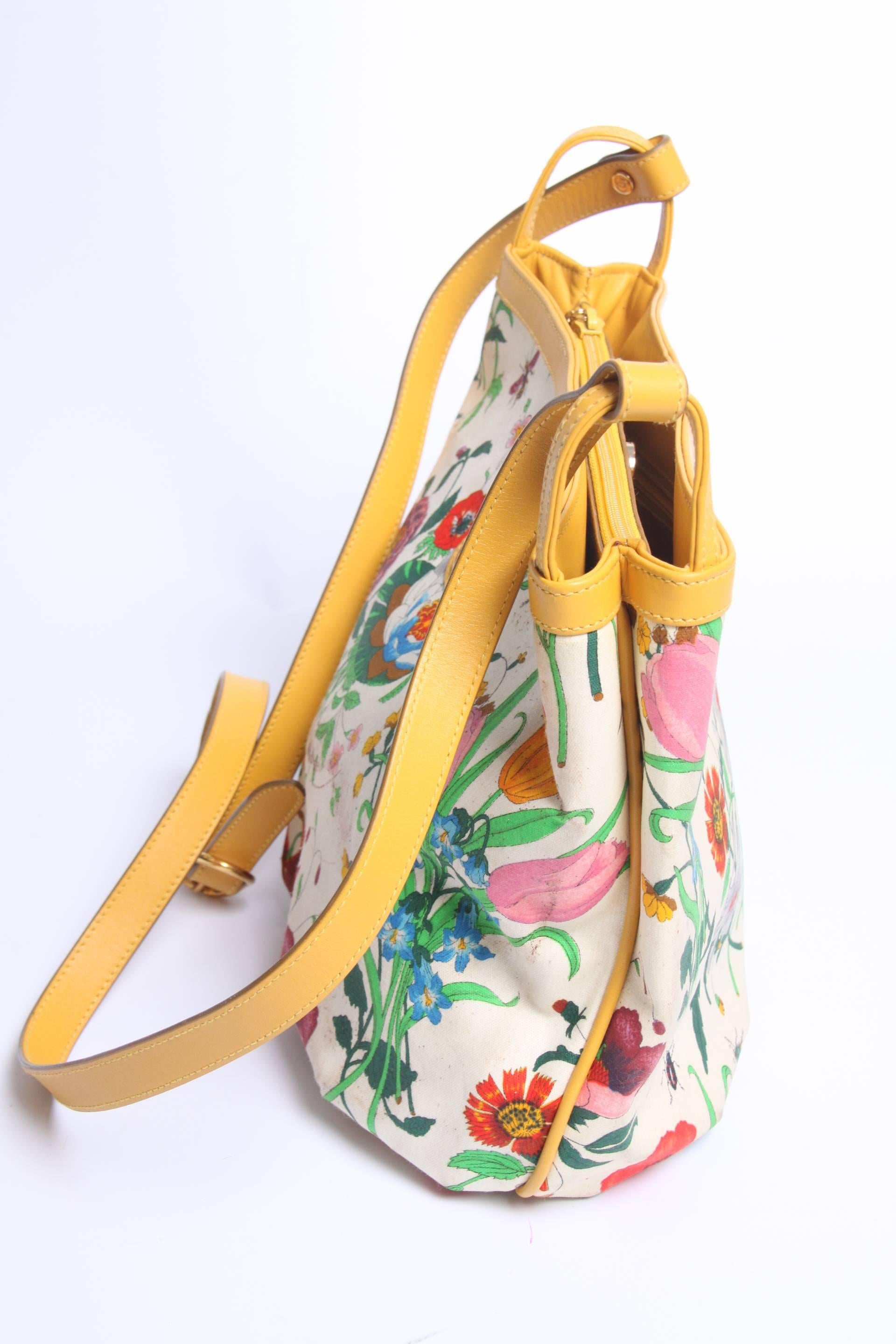 Gucci Floral Print Crossbody Bag Vintage - yellow  2