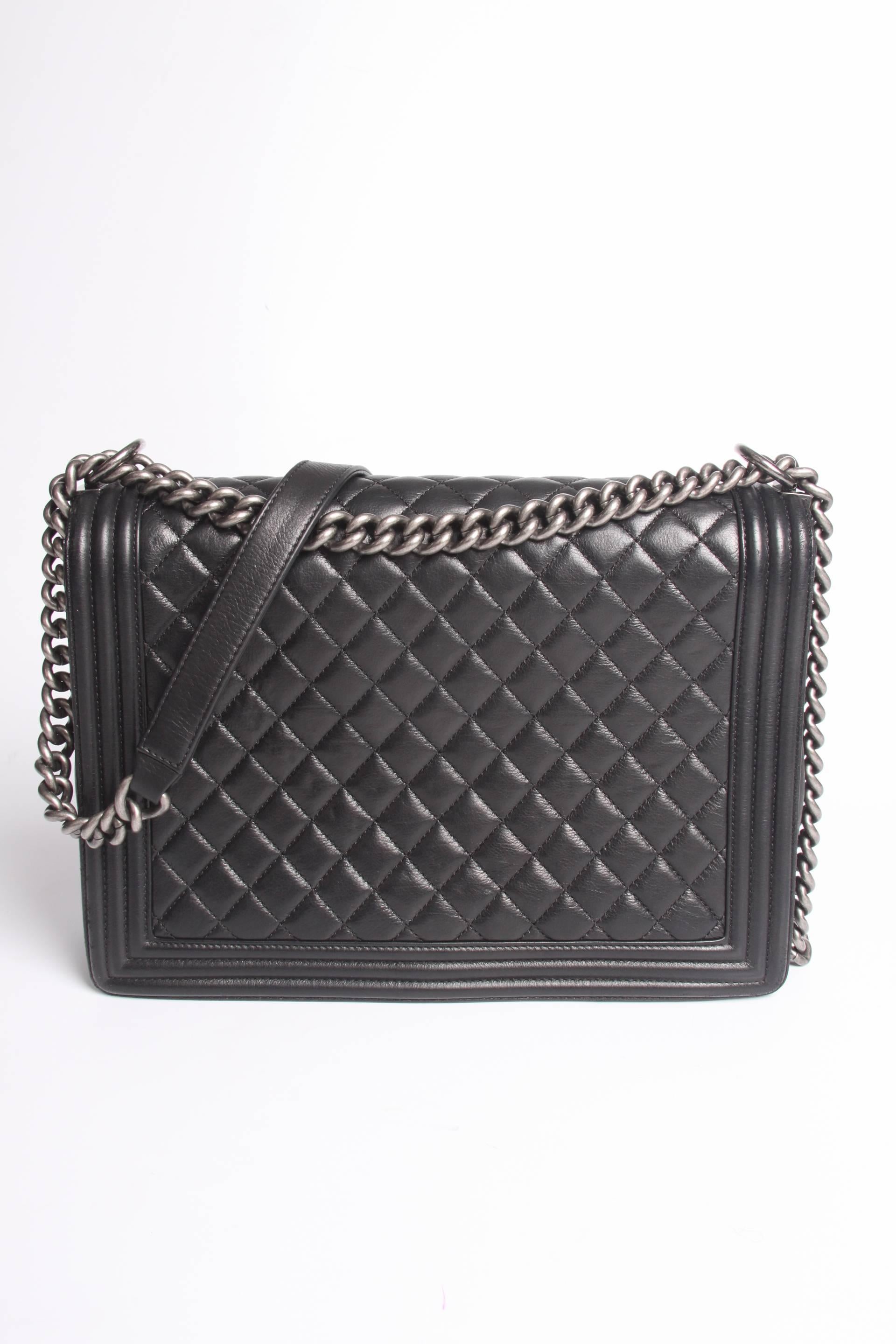 Black Chanel Boy Bag Large - black leather 