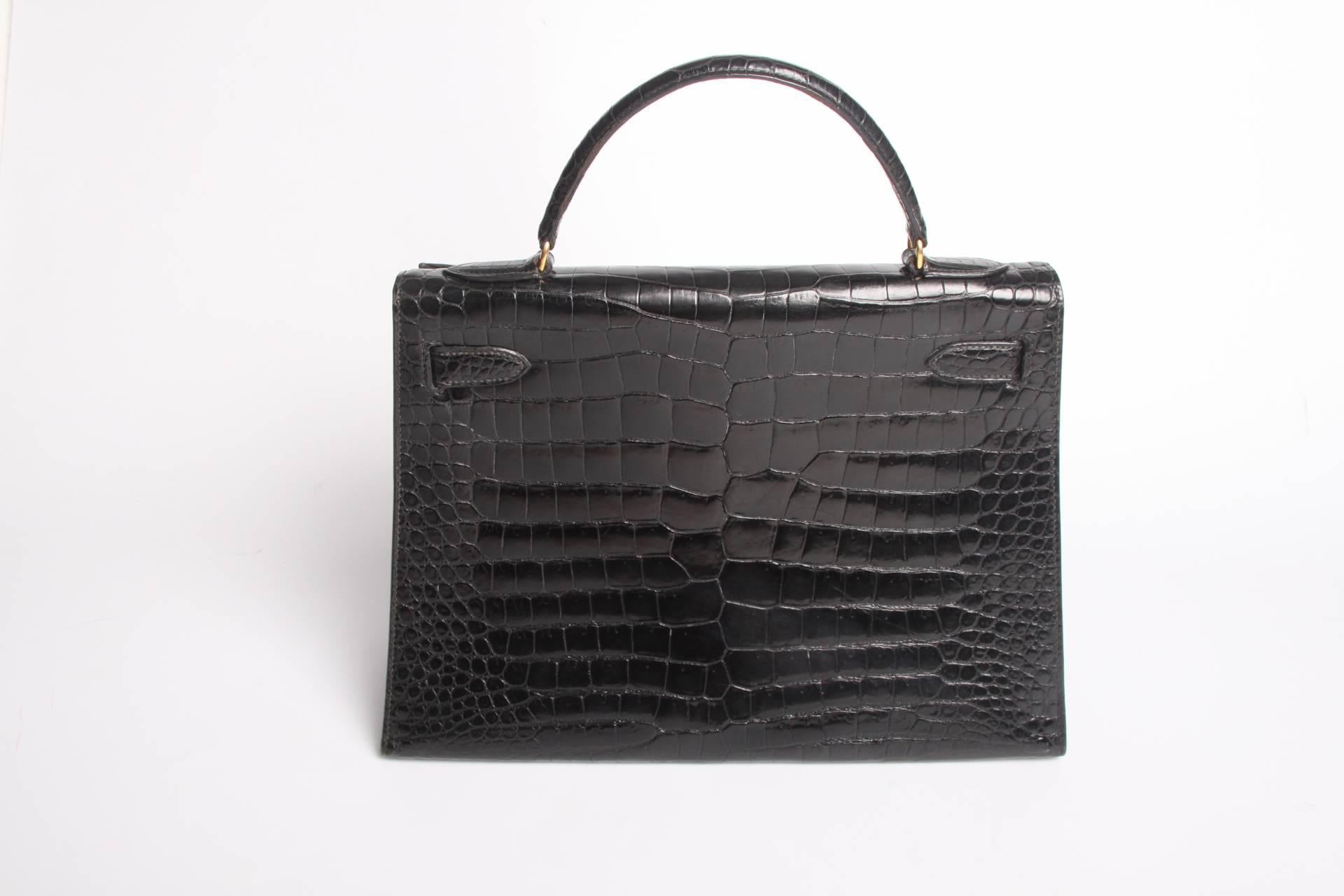 Women's Hermes Kelly 32 Crocodile Leather Bag - black-collector's item and very very rar