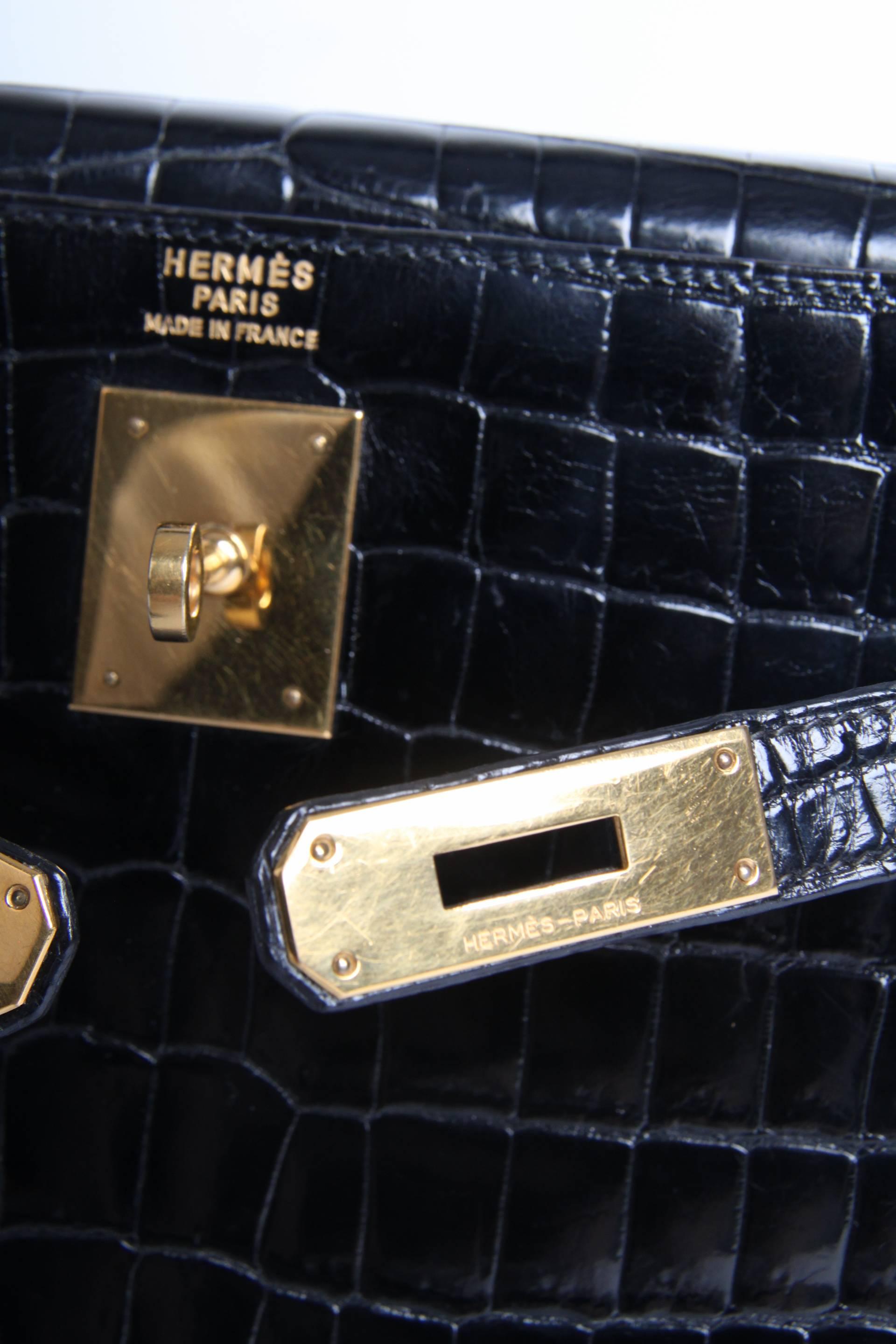 Hermes Kelly 32 Crocodile Leather Bag - black-collector's item and very very rar In Good Condition In Baarn, NL