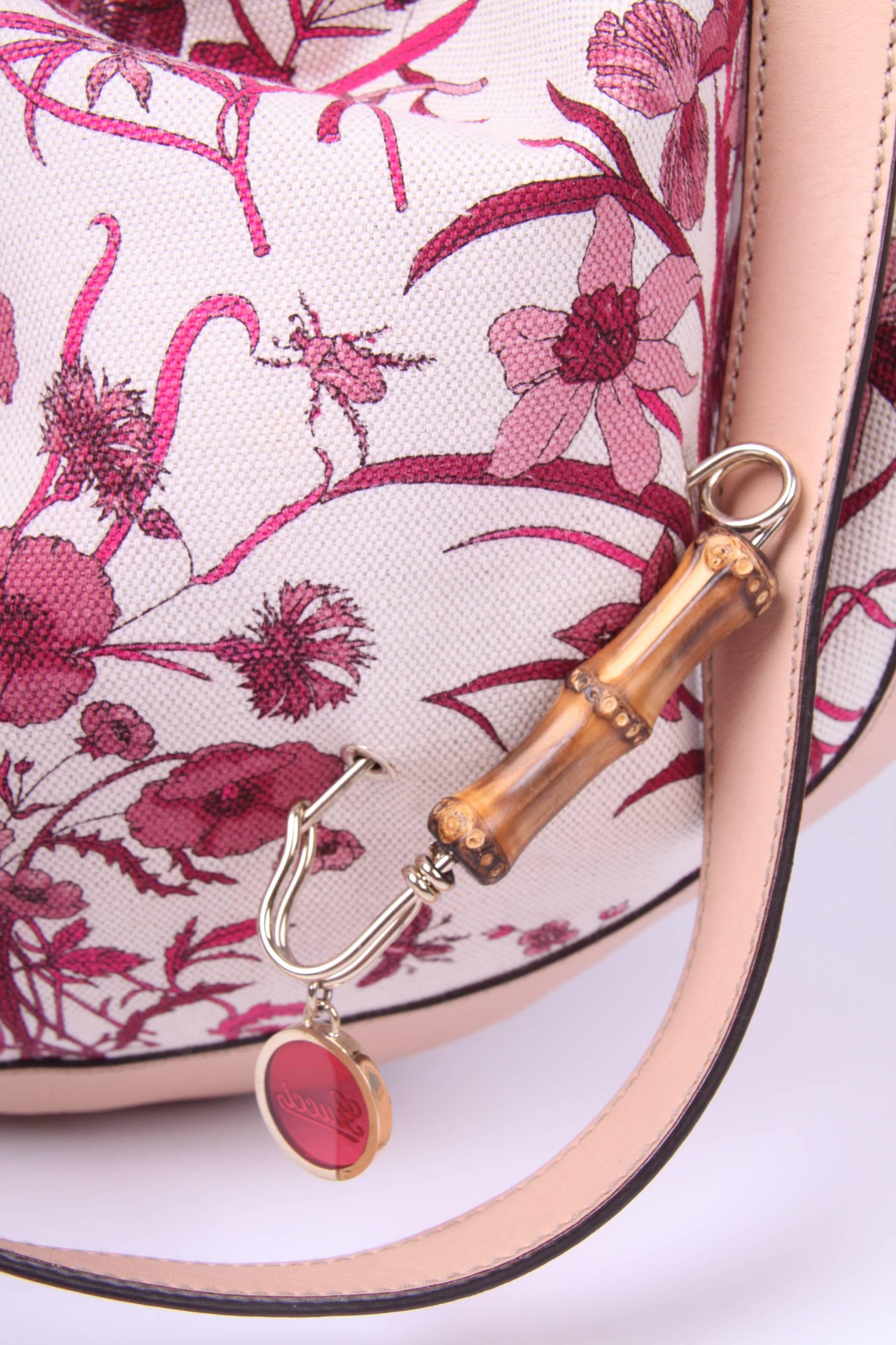 Gucci Canvas Floral Peggy Bamboo Top Handle Hobo - pink 1