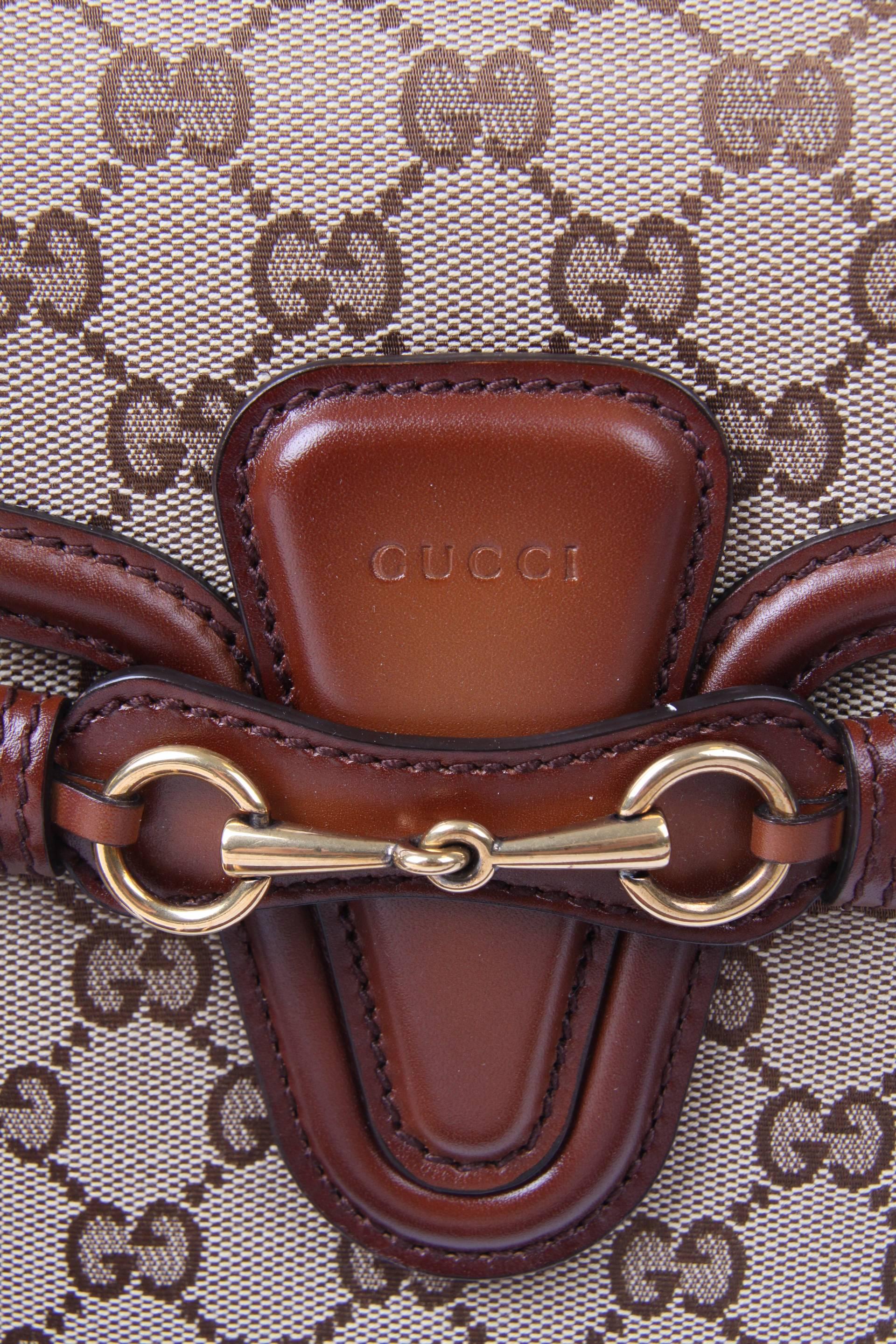 Brown Gucci Lady Web Shoulder Bag Medium Leather Canvas - brown