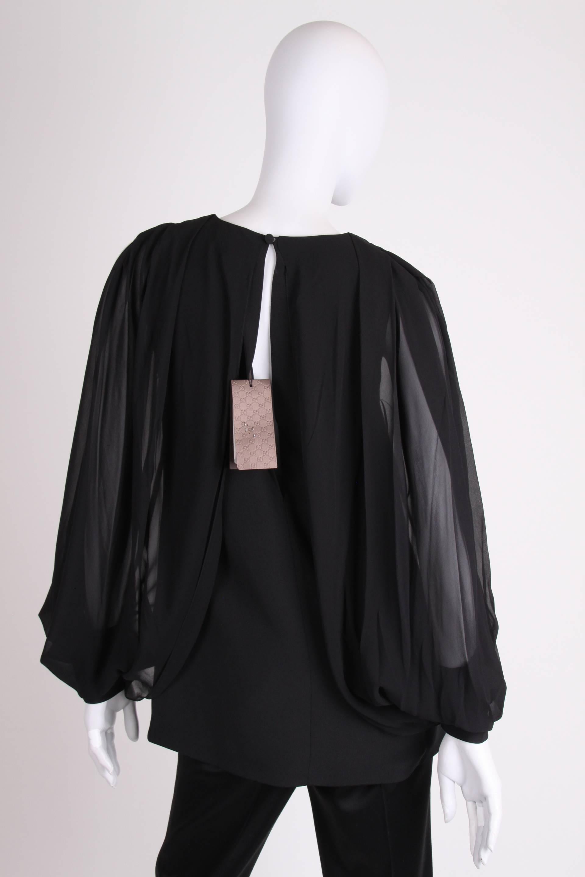 Black Gucci Silk Open Sleeve Blouse - black For Sale