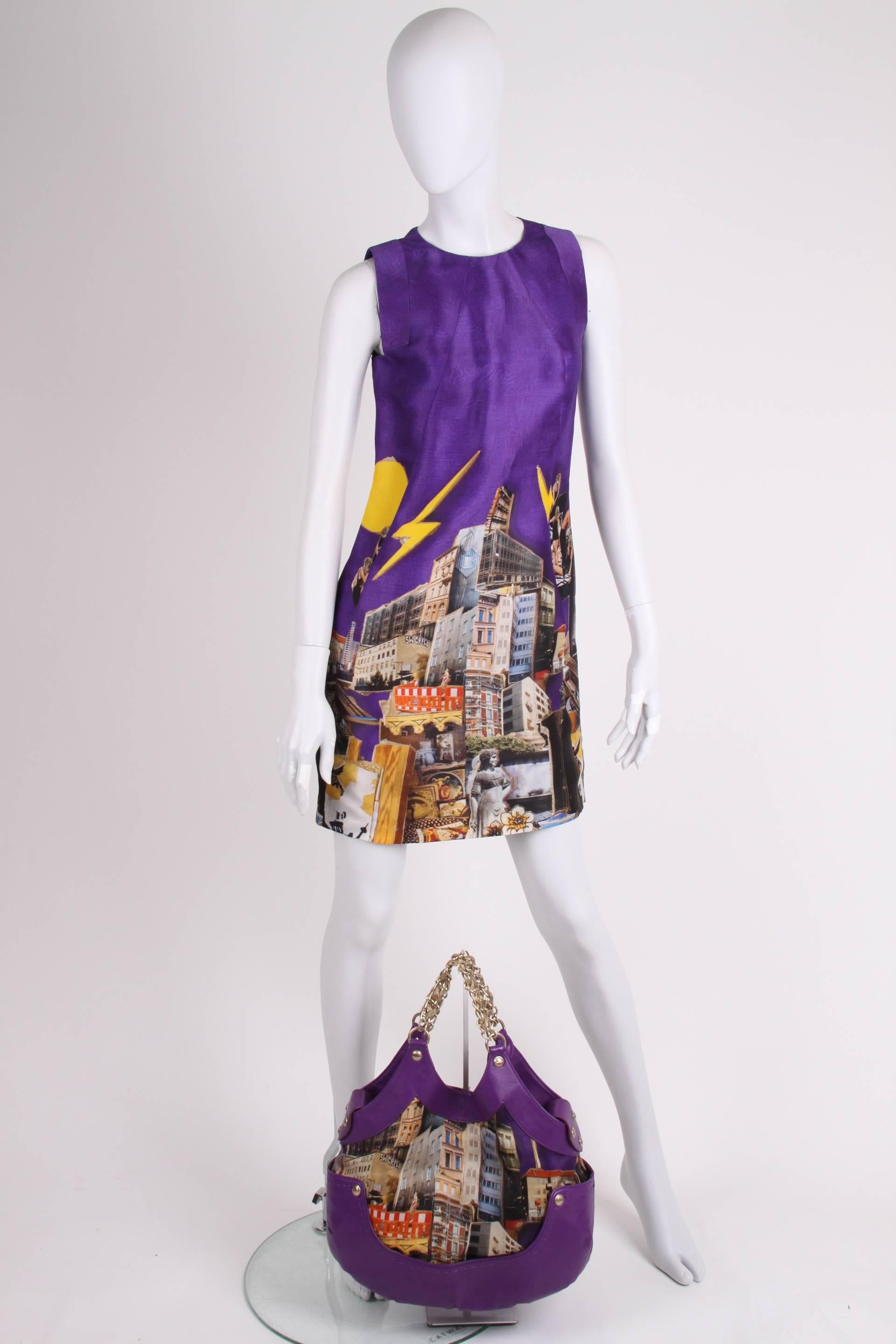 Versace & Tim Roeloffs Art Print Silk Dress - purple In New Condition In Baarn, NL