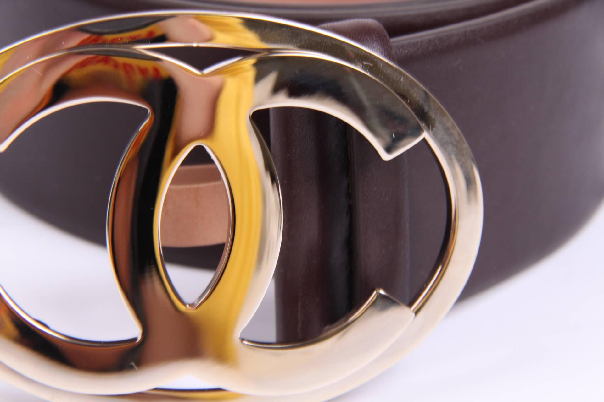 Women's or Men's Chanel Leather Belt - dark brown/silver 