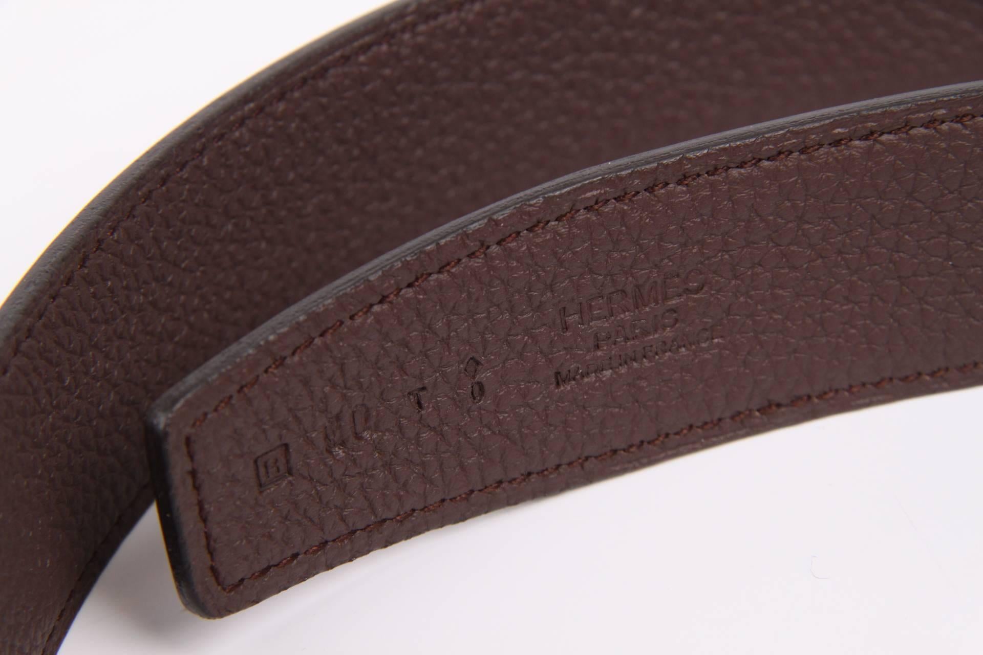 Brown Hermes Reversible H Belt - brown / burgundy red leather 