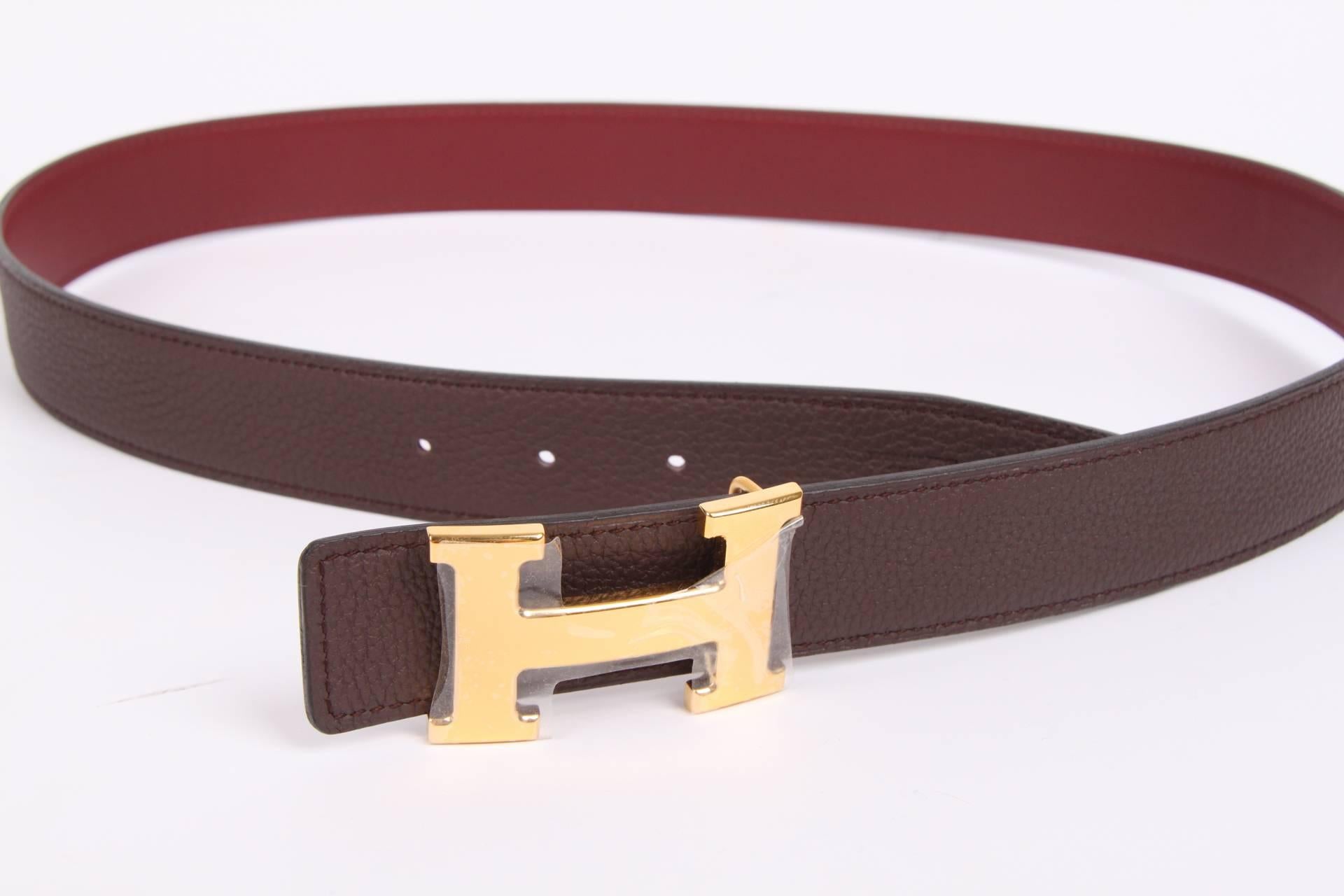 Hermes Reversible H Belt - brown / burgundy red leather  In New Condition In Baarn, NL
