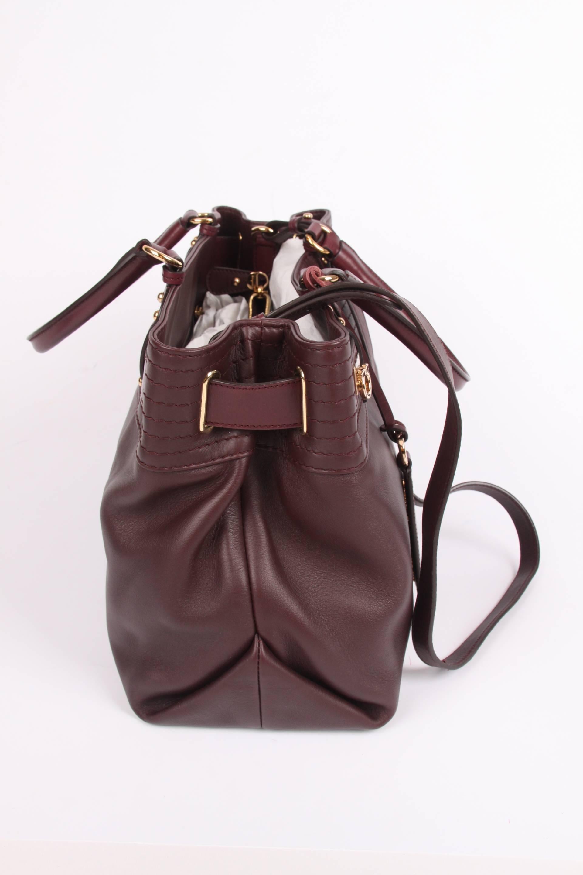 Salvatore Ferragamo Leather Buckled Tote Bag Visone - burgundy red 1