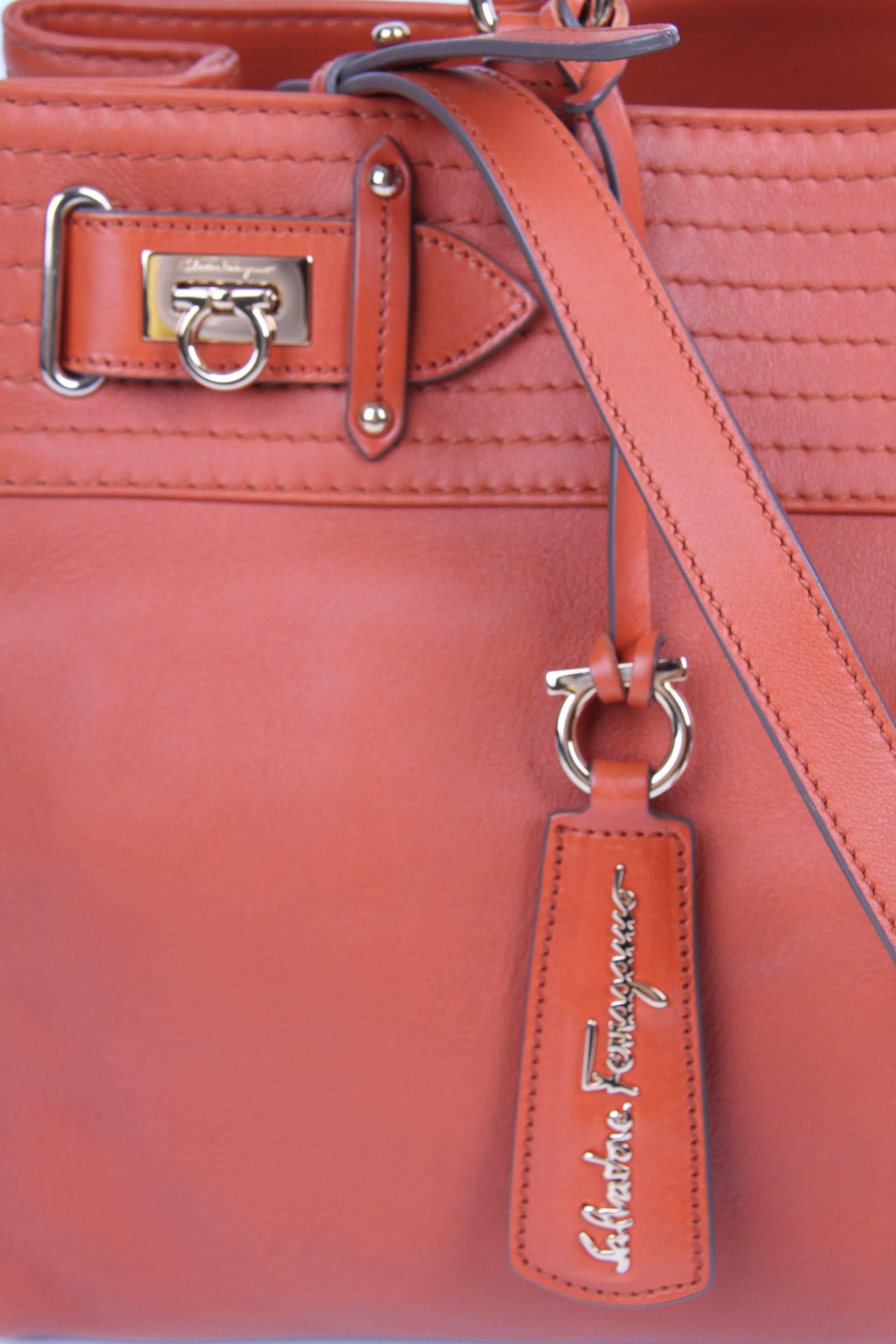 Salvatore Ferragamo Leather Buckled Tote Bag Visone - orange  4