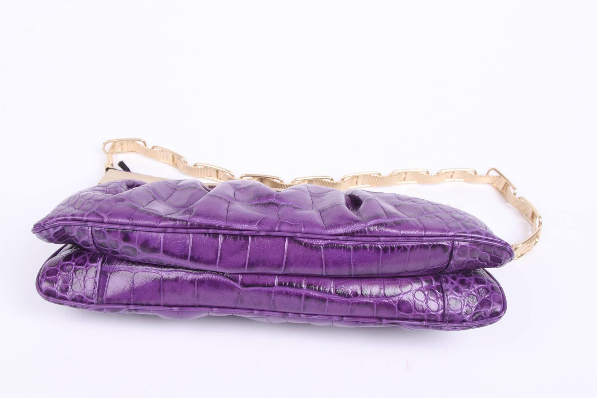 Purple Versace Leather Clutch Croco Print - purple 2008 For Sale