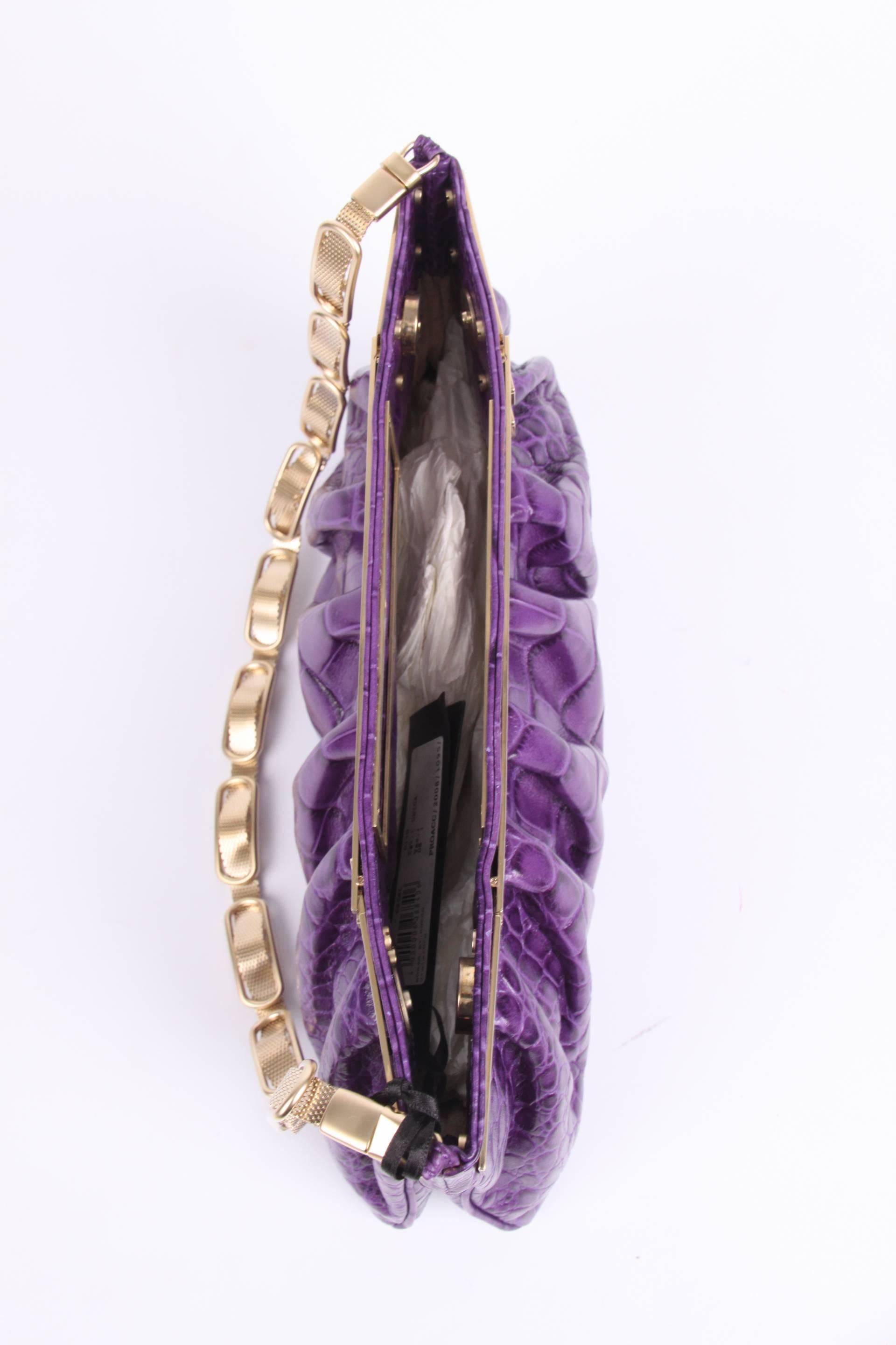 Women's Versace Leather Clutch Croco Print - purple 2008 For Sale
