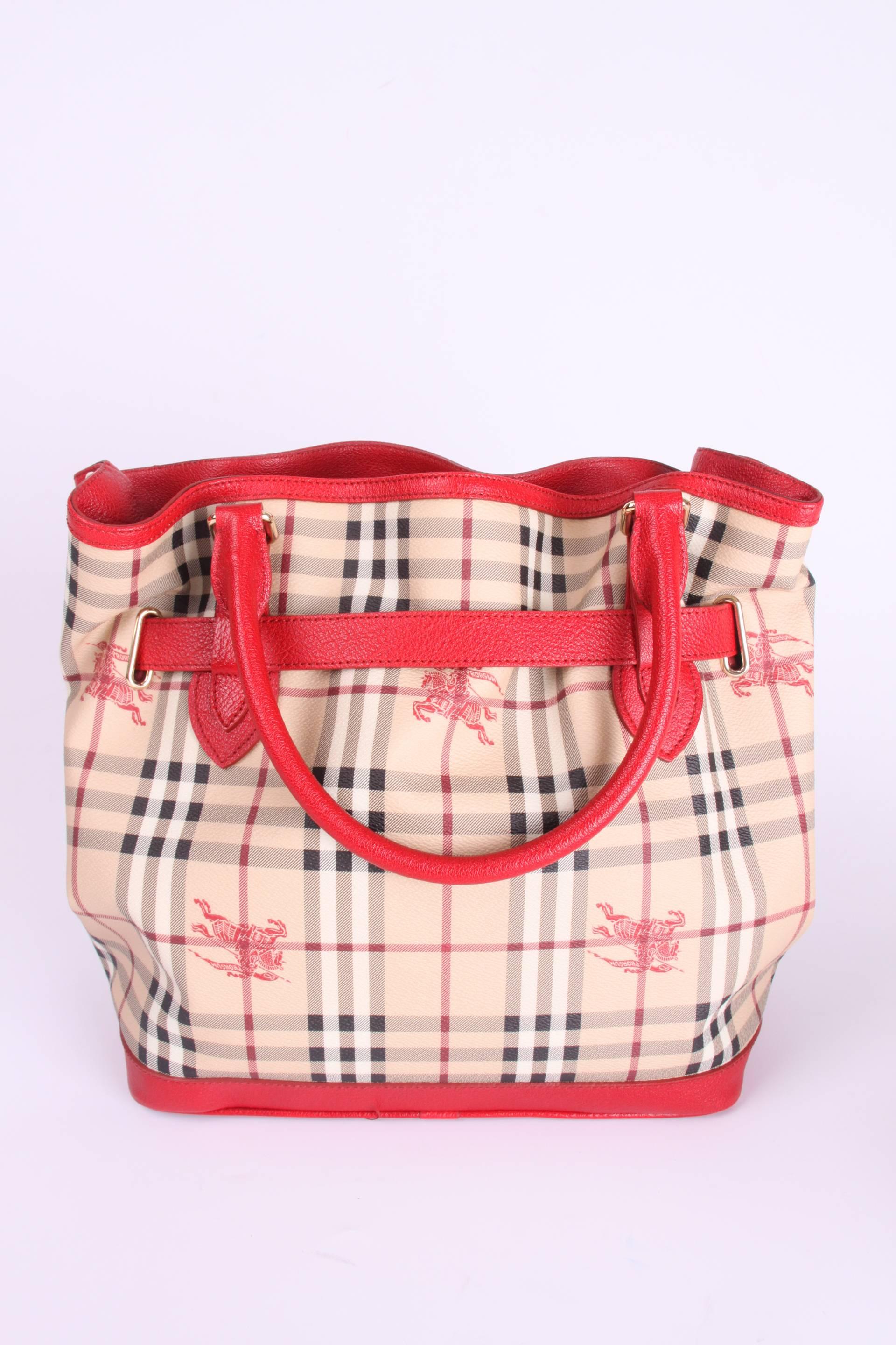 Burberry Checkered Top Handle Bag - red/beige/black/white In New Condition In Baarn, NL