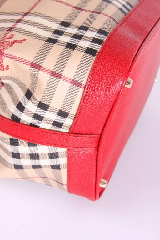 Vintage Burberry Handbag With Rolled Red Leather Handle #183474