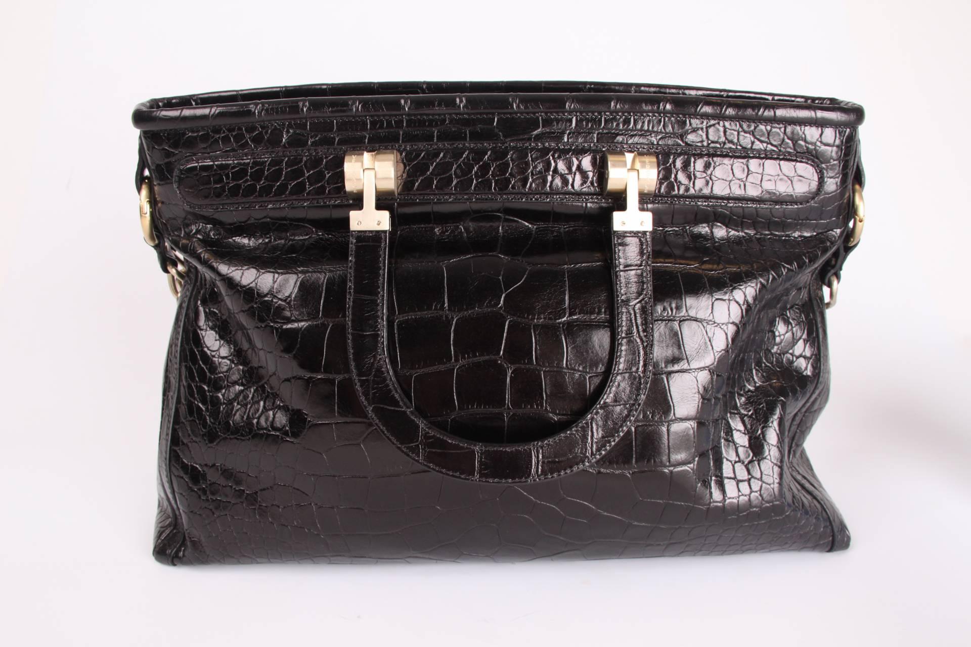 Versace Croco Print Leather Bag - black 2008 In Excellent Condition In Baarn, NL