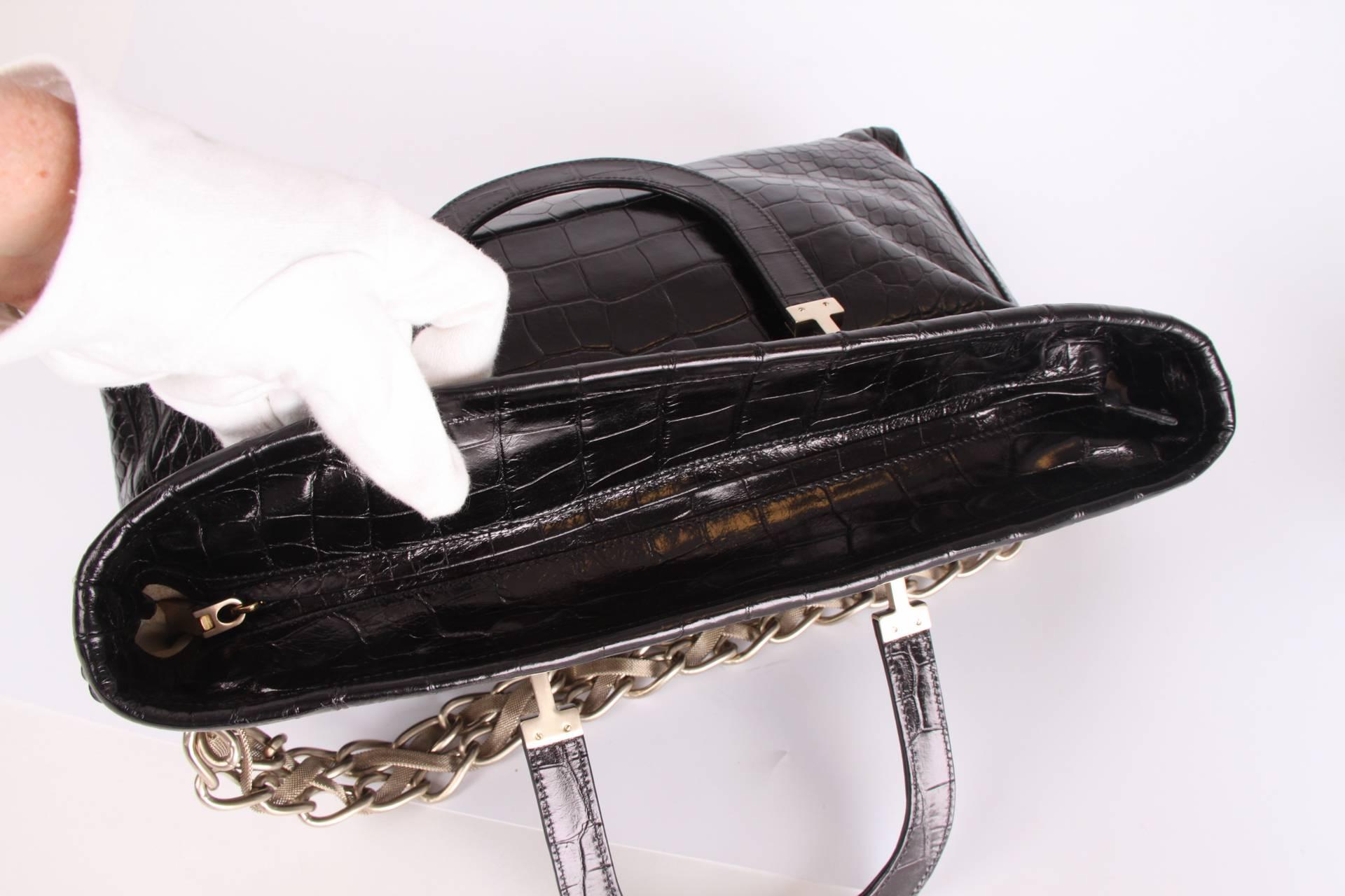 Women's Versace Croco Print Leather Bag - black 2008