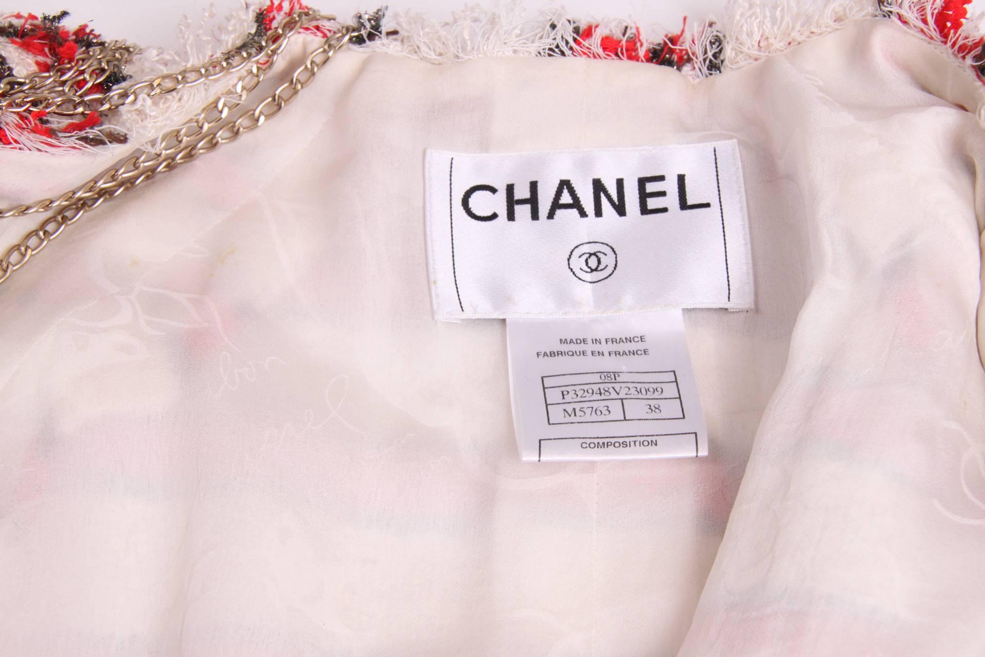 Beige Chanel Stars Stripes Collection Jacket 2008P - red/off-white/dark brown
