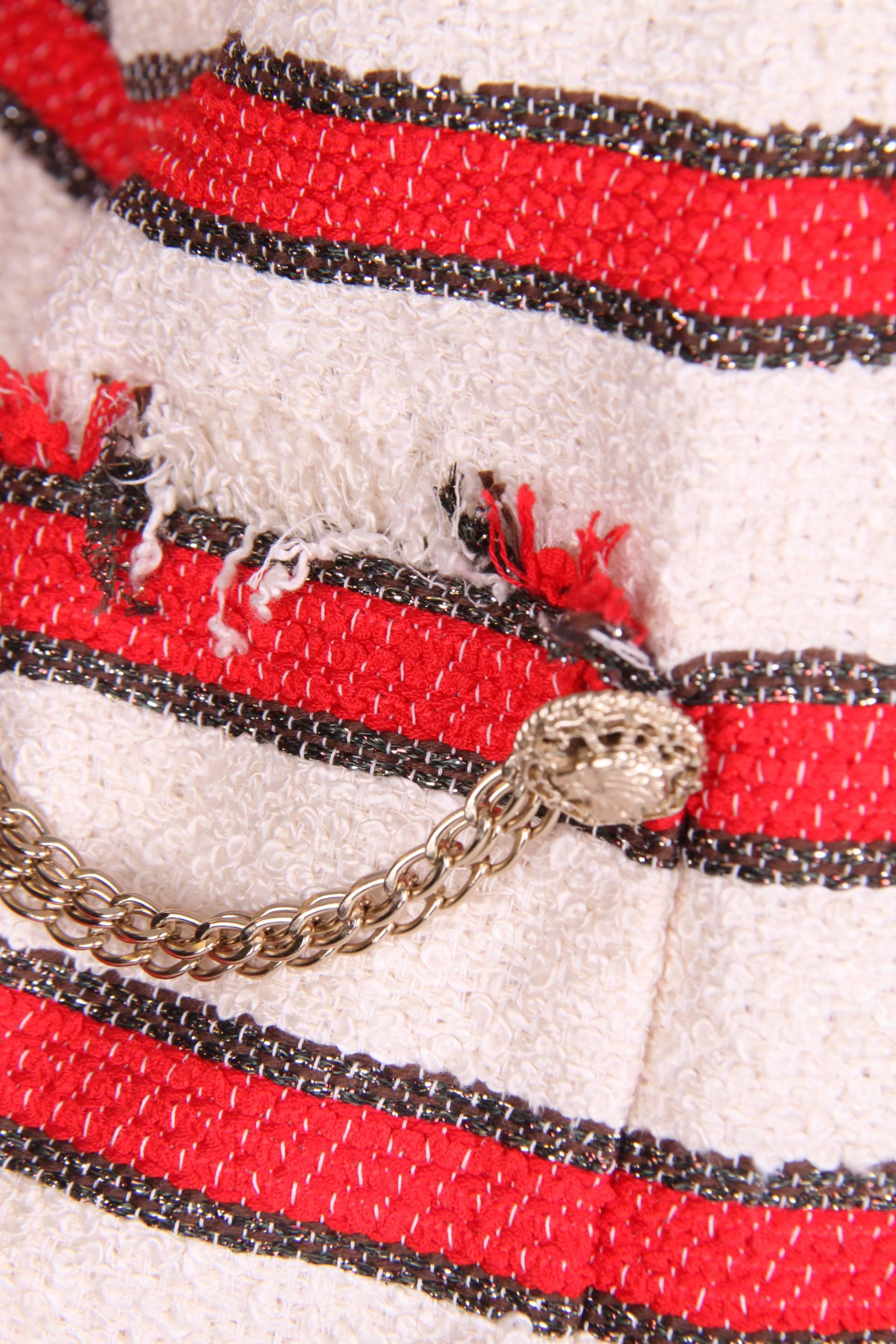 Chanel Stars Stripes Collection Jacket 2008P - red/off-white/dark brown In Excellent Condition In Baarn, NL