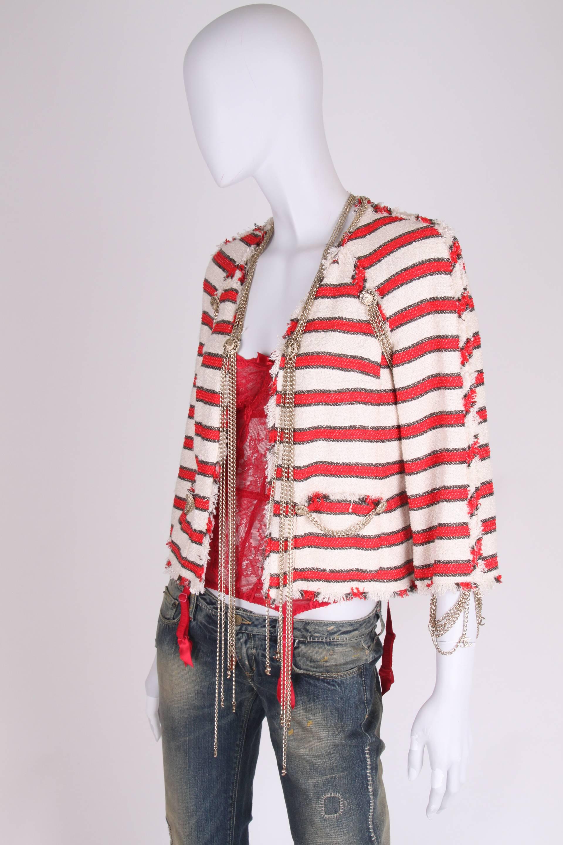 Chanel Stars Stripes Collection Jacket 2008P - red/off-white/dark brown 2
