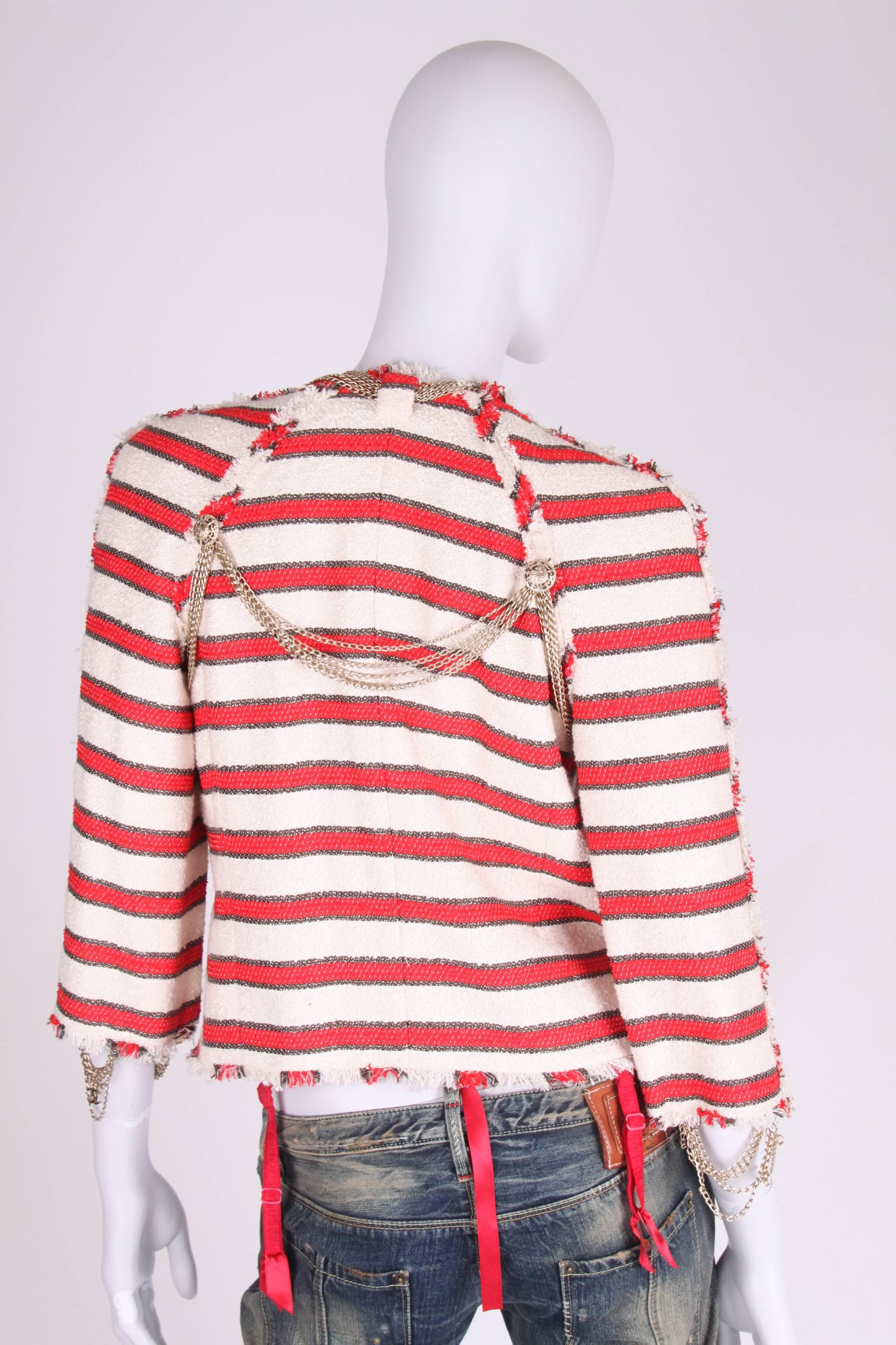Chanel Stars Stripes Collection Jacket 2008P - red/off-white/dark brown 4