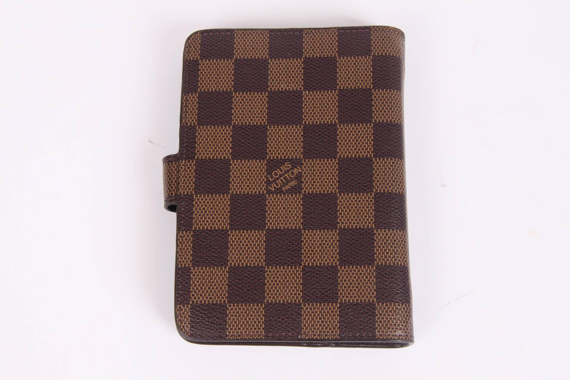 Brown Louis Vuitton Damier Ebene Small Ring Agenda Cover - brown canvas For Sale