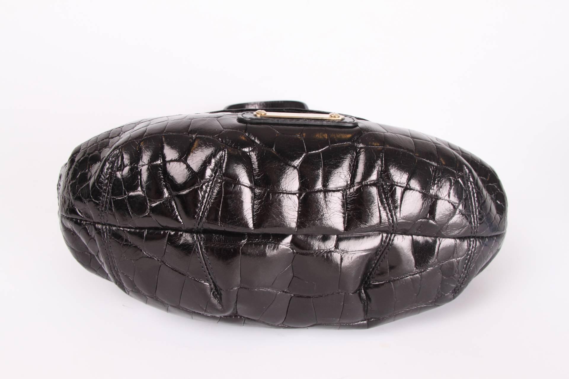 Black Versace Croco Print Leather Top Handle Bag - black  For Sale