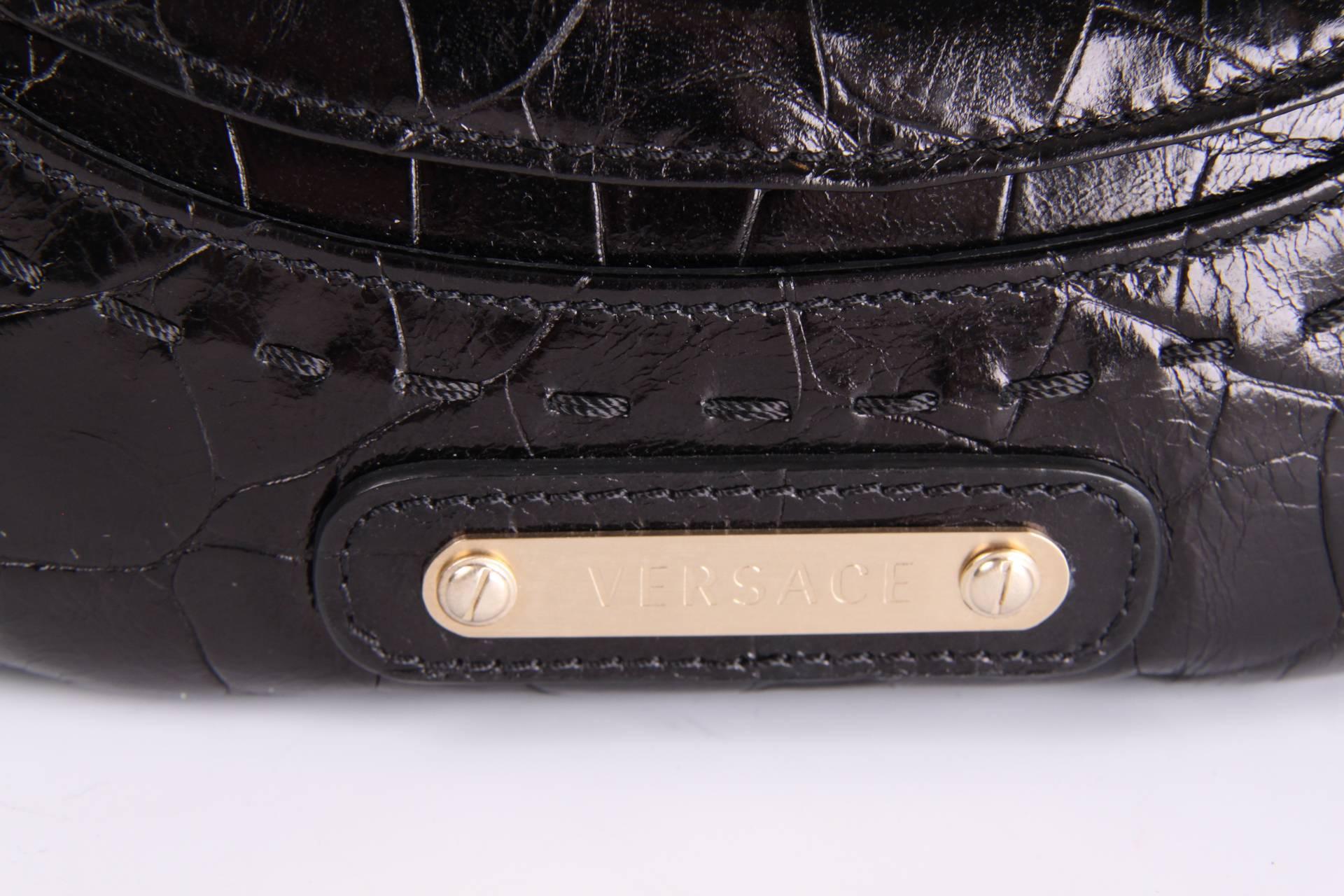 Versace Croco Print Leather Top Handle Bag - black  For Sale 2