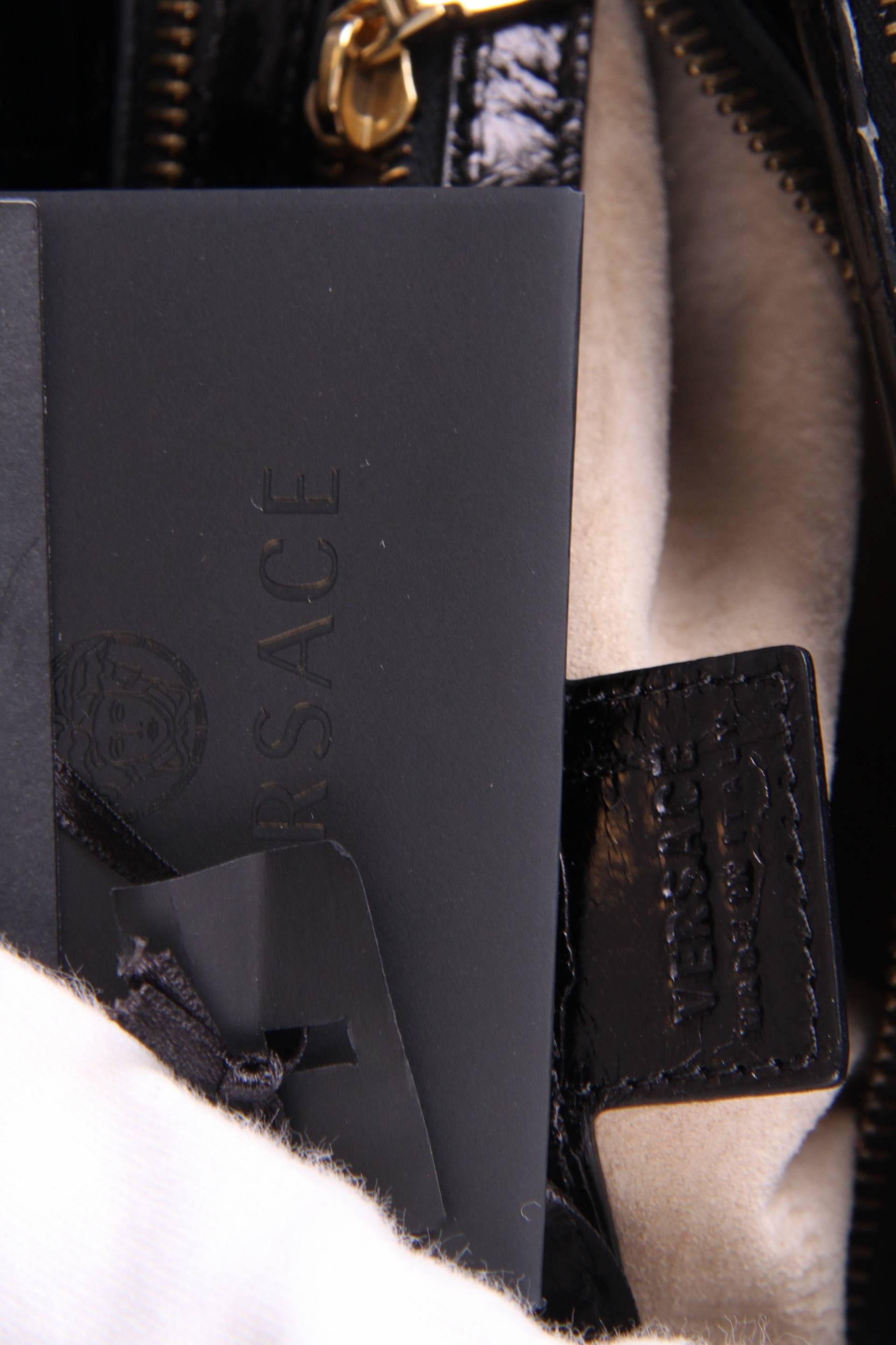 Versace Croco Print Leather Top Handle Bag - black  For Sale 3