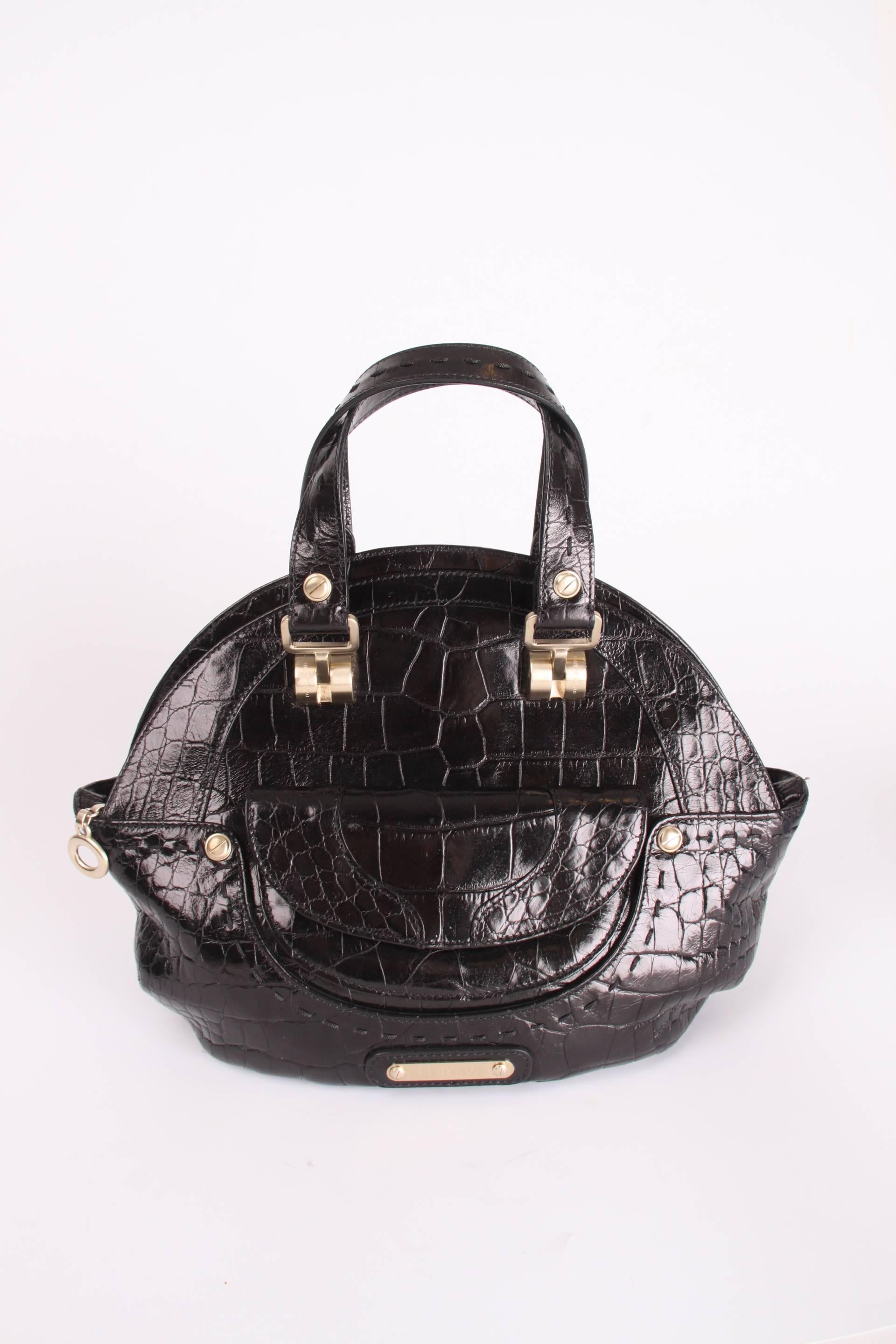 Versace Croco Print Leather Top Handle Bag - black  For Sale 4