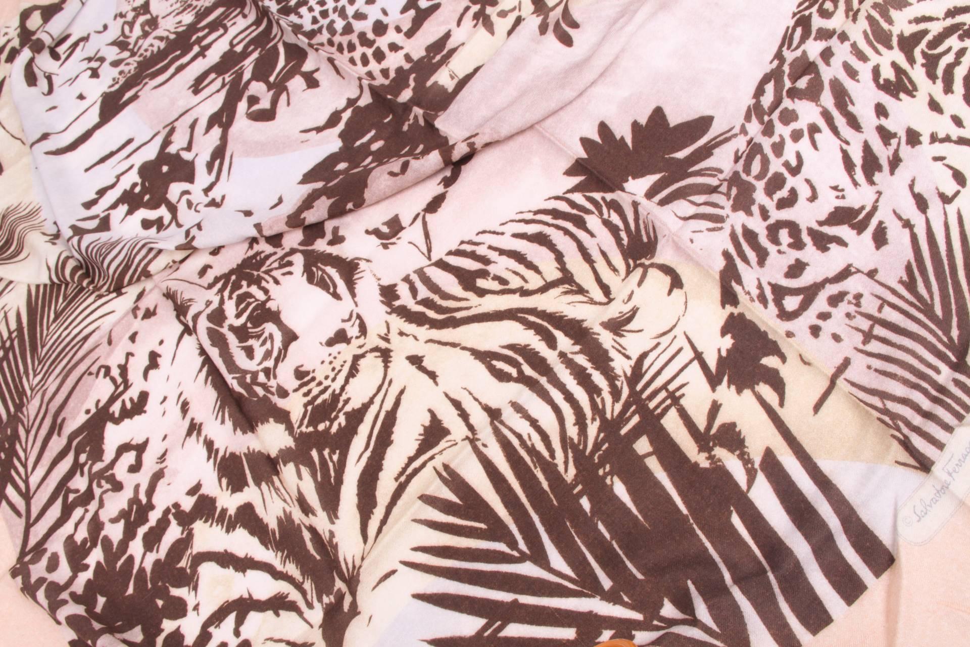 Beige Salvatore Ferragamo Scarf Leopard Print - brown/gray/beige For Sale