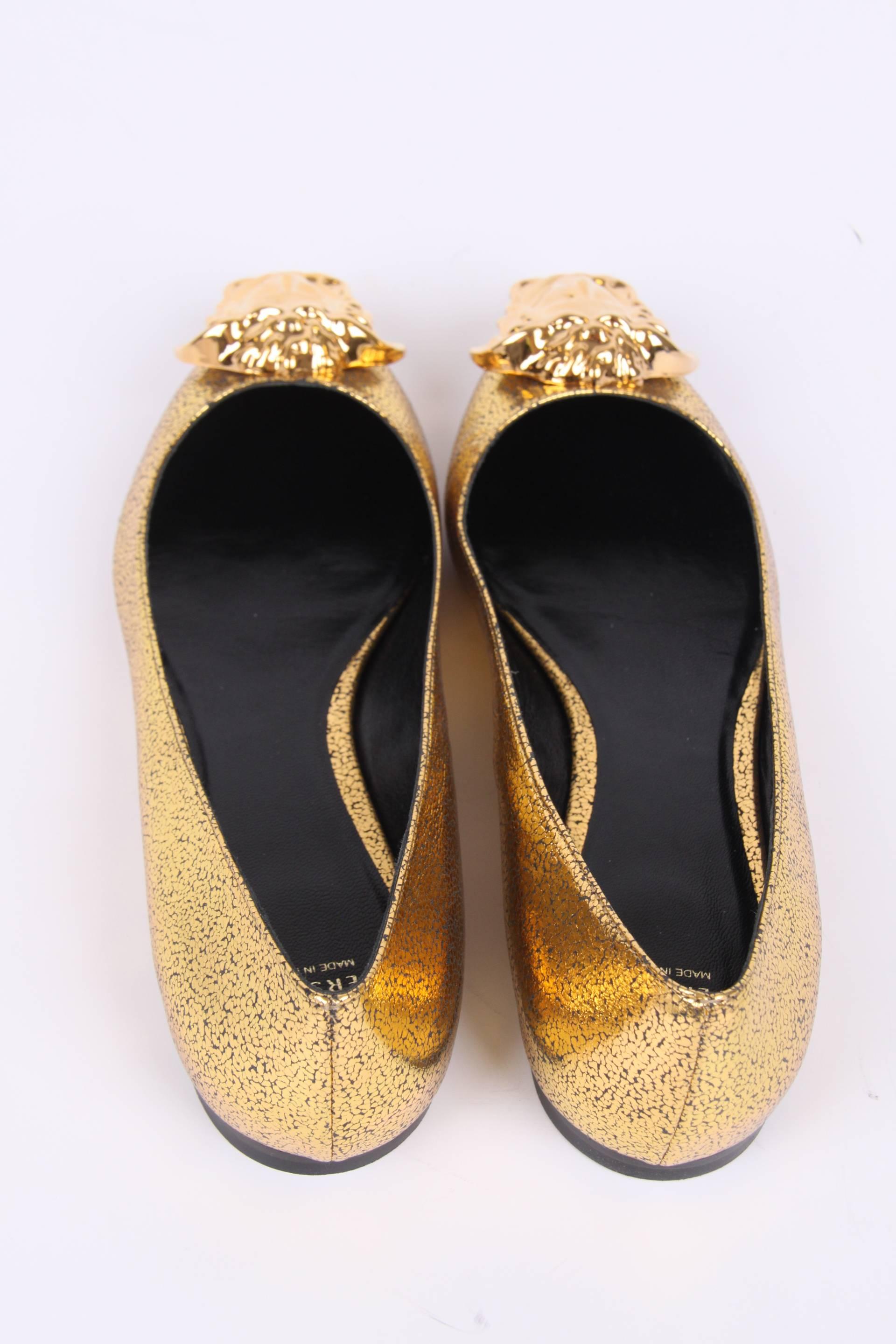 Gold Versace Medusa Ballerina Flats - gold leather