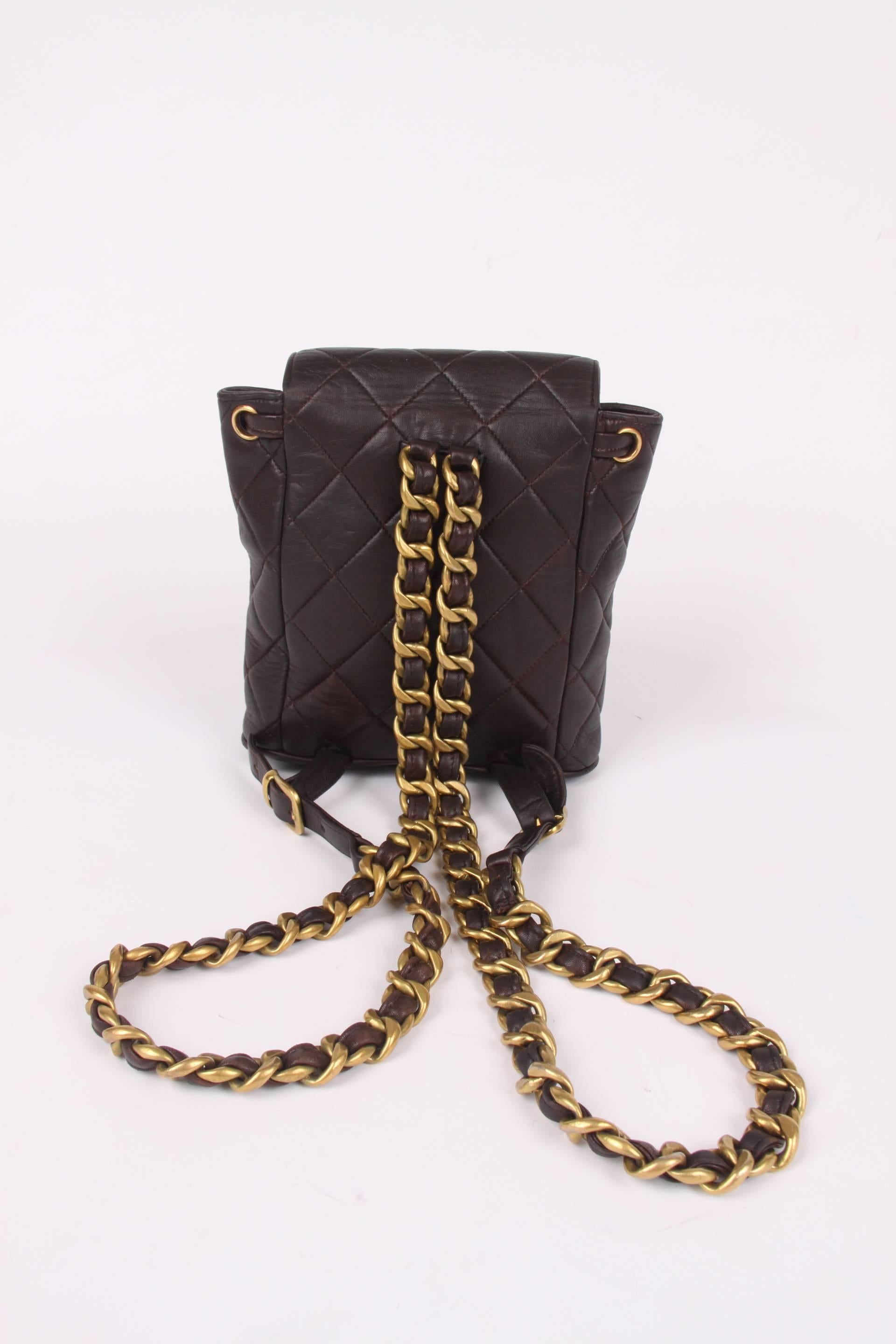 Black Chanel Quilted Mini Backpack - dark brown/gold 