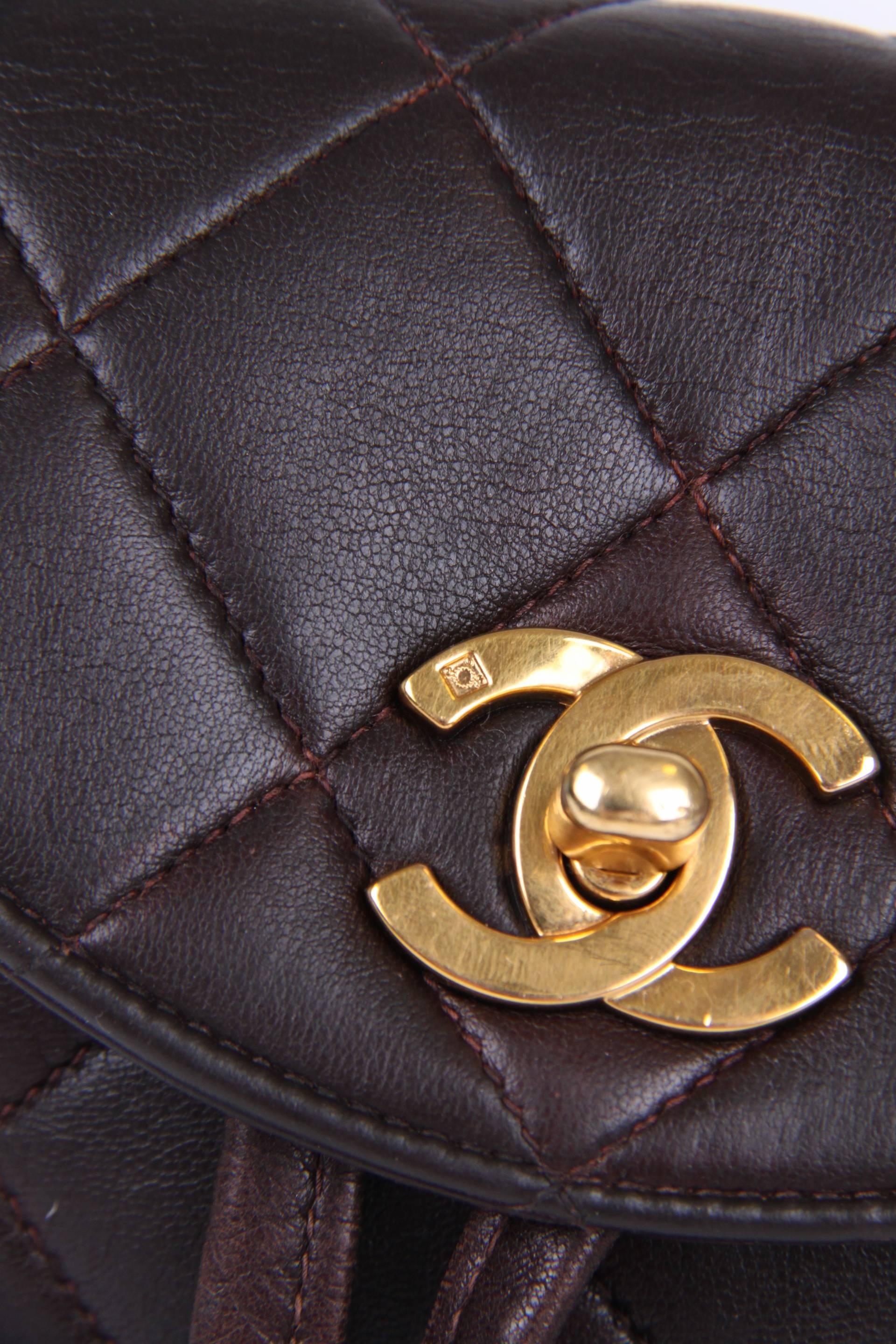 Women's or Men's Chanel Quilted Mini Backpack - dark brown/gold 