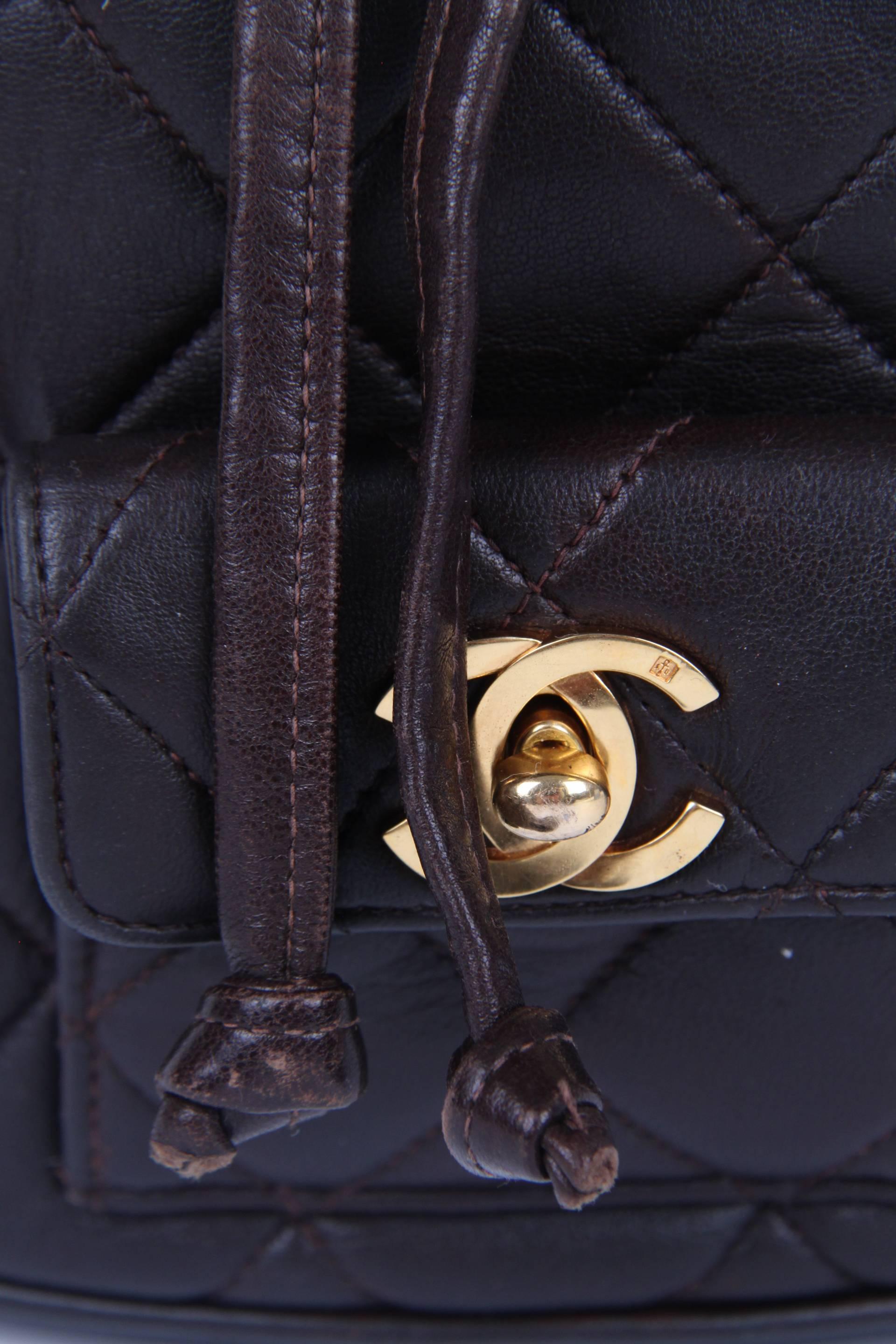 Chanel Quilted Mini Backpack - dark brown/gold  1