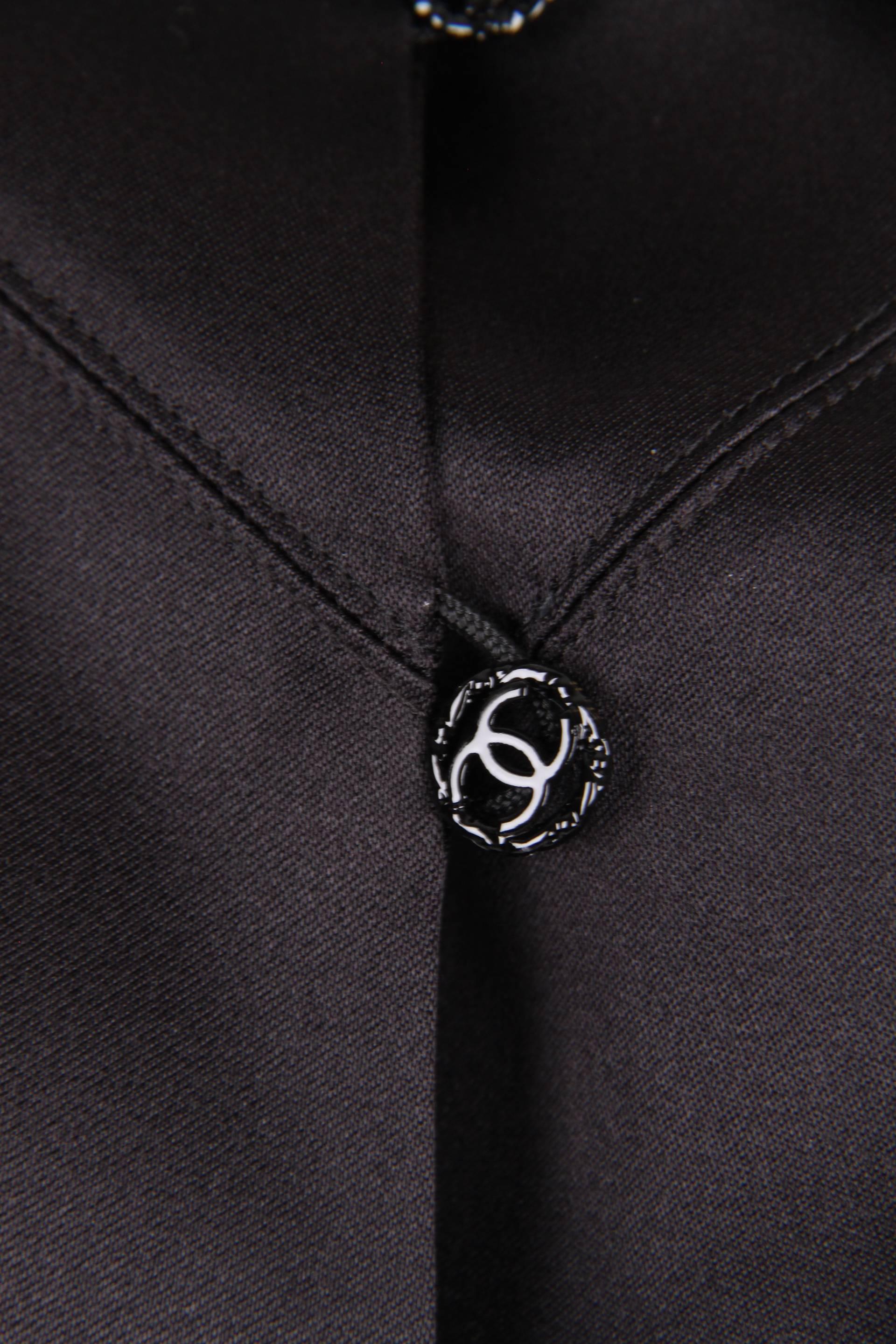 Chanel 2-pcs Silk Suit Top & Skirt - black For Sale 1