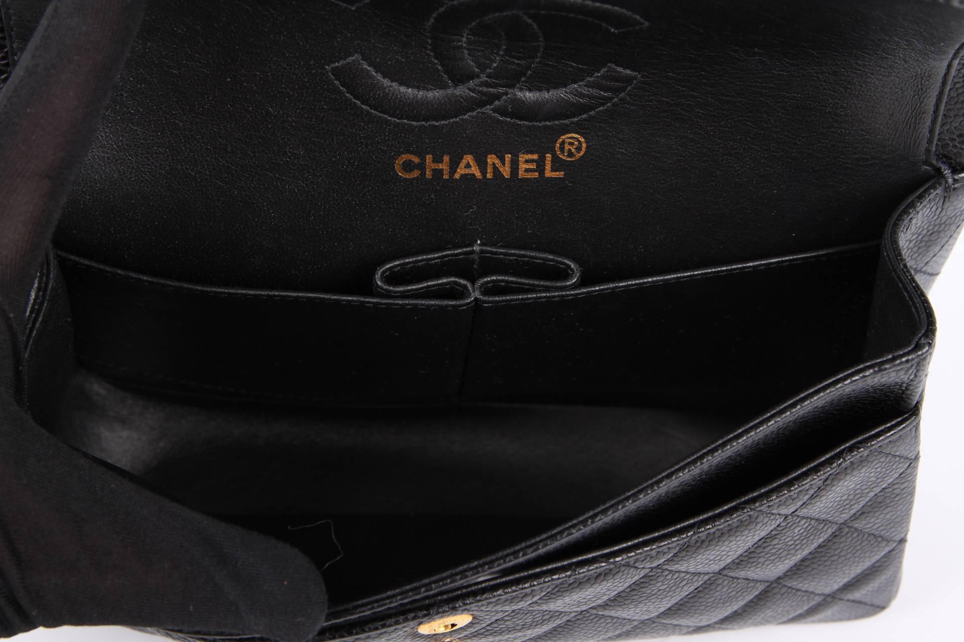 Black Chanel 2.55 Timeless Small Double Flap Bag - black caviar leather