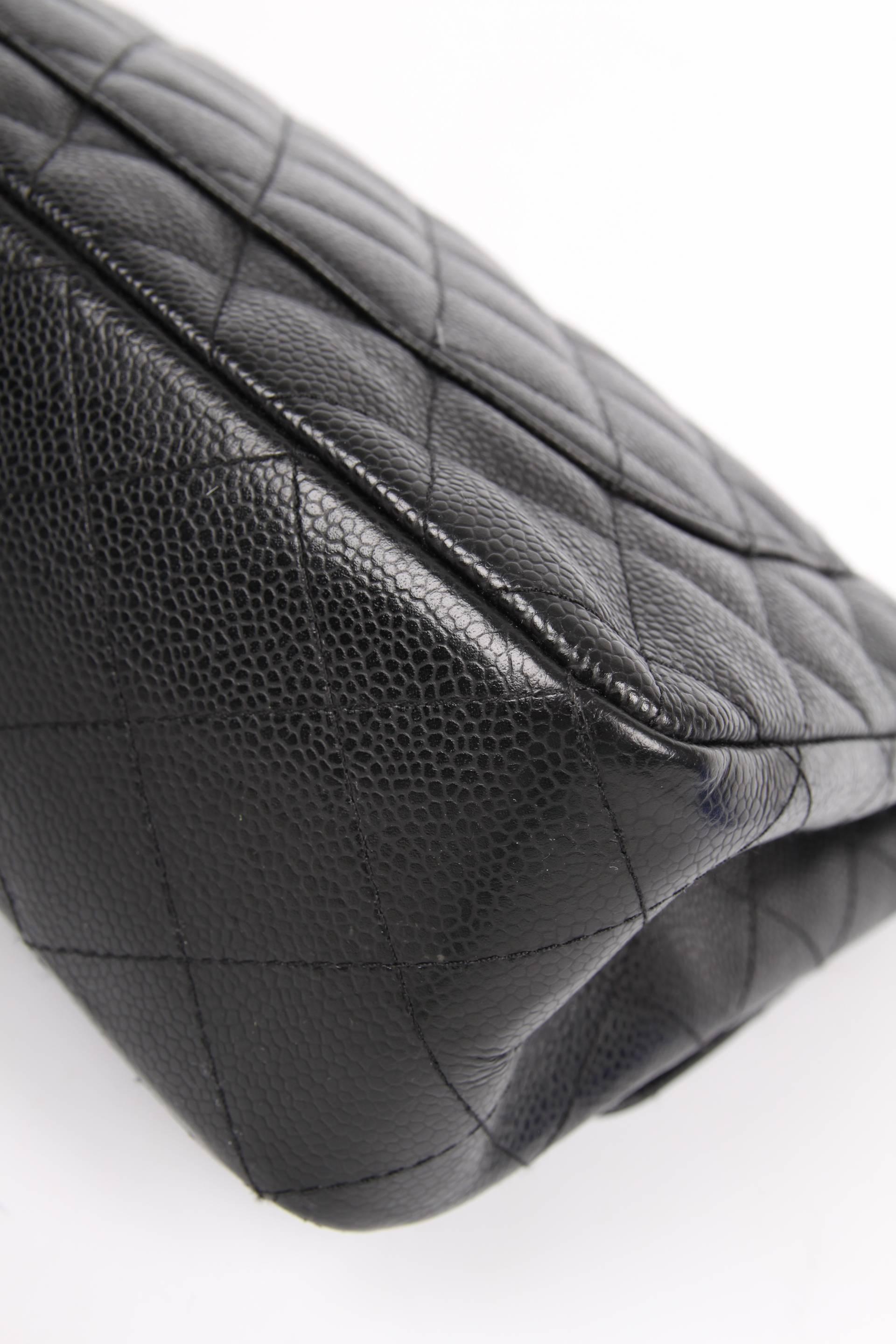 Black Chanel 2.55 Timeless Jumbo Single Flap Bag - black caviar leather/silver