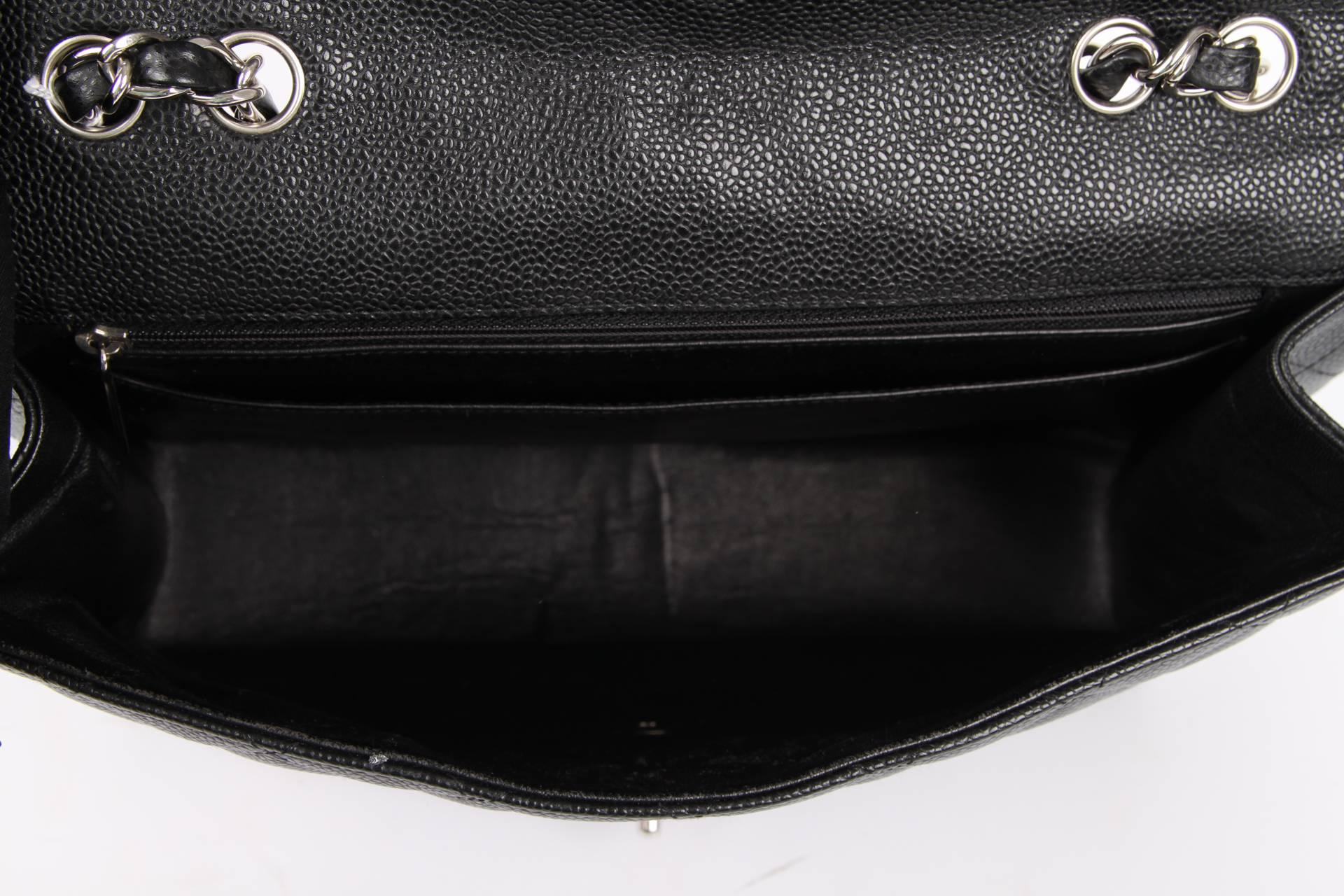 Women's Chanel 2.55 Timeless Jumbo Single Flap Bag - black caviar leather/silver