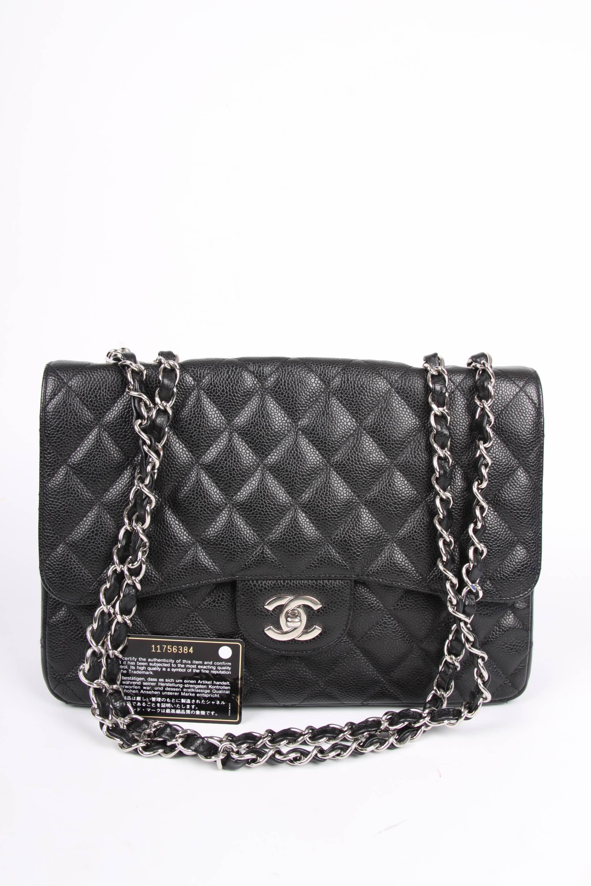 Chanel 2.55 Timeless Jumbo Single Flap Bag - black caviar leather/silver 2