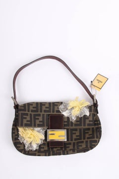Fendi Zucca Flower Baguette Shoulder Bag - brown