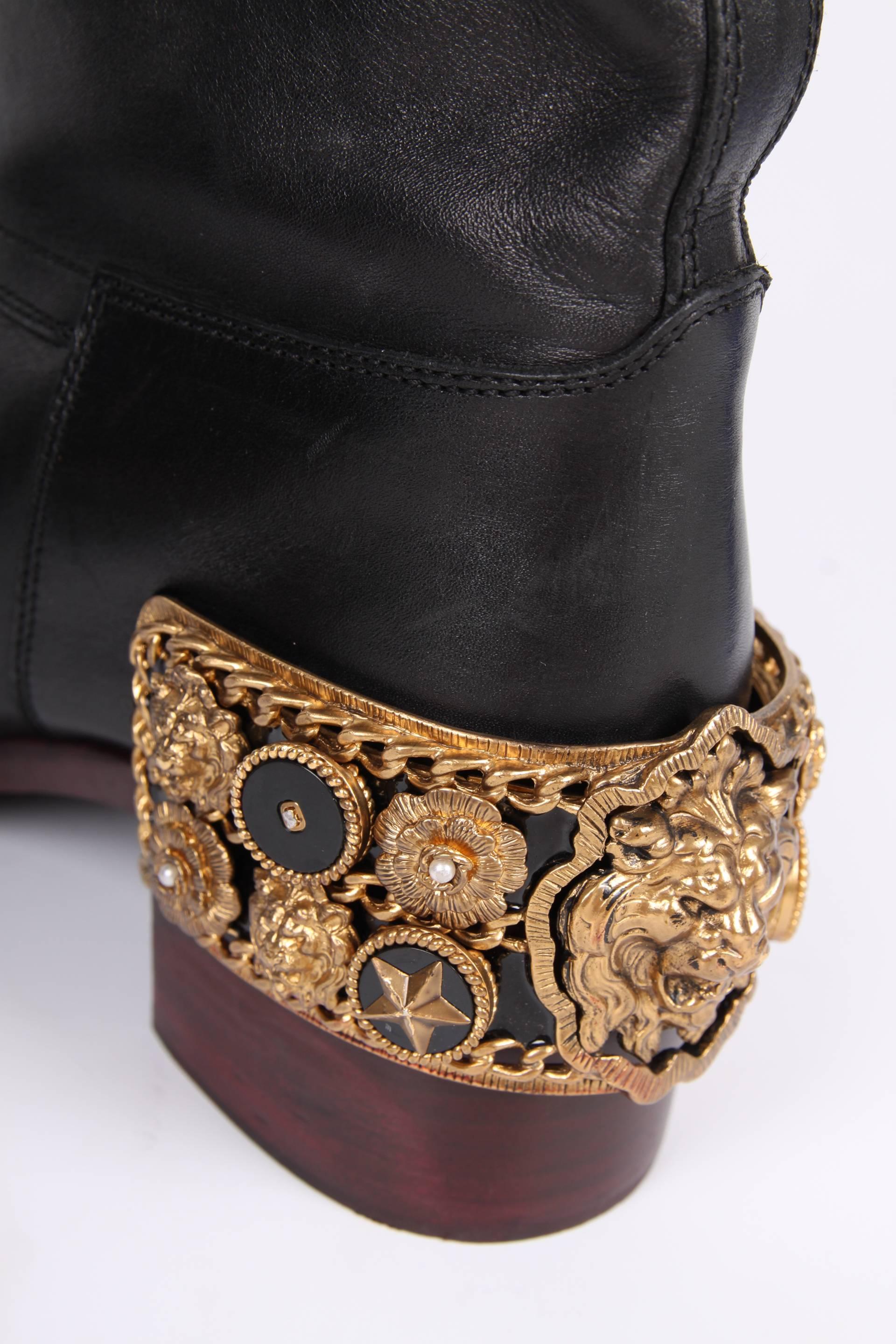 Black Chanel Paris-Monte Carlo Leather Riding Boots - black/gold