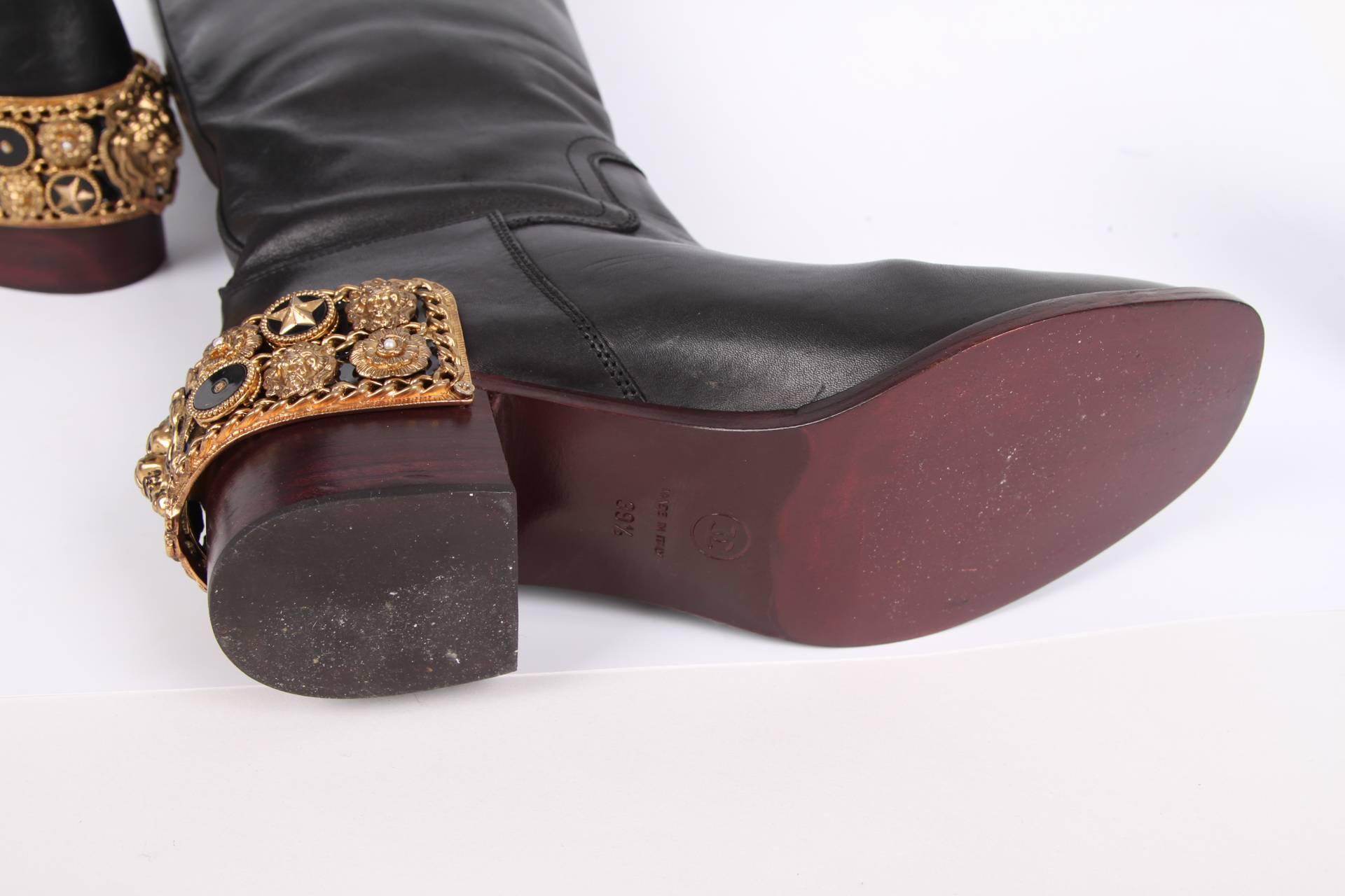 Women's Chanel Paris-Monte Carlo Leather Riding Boots - black/gold