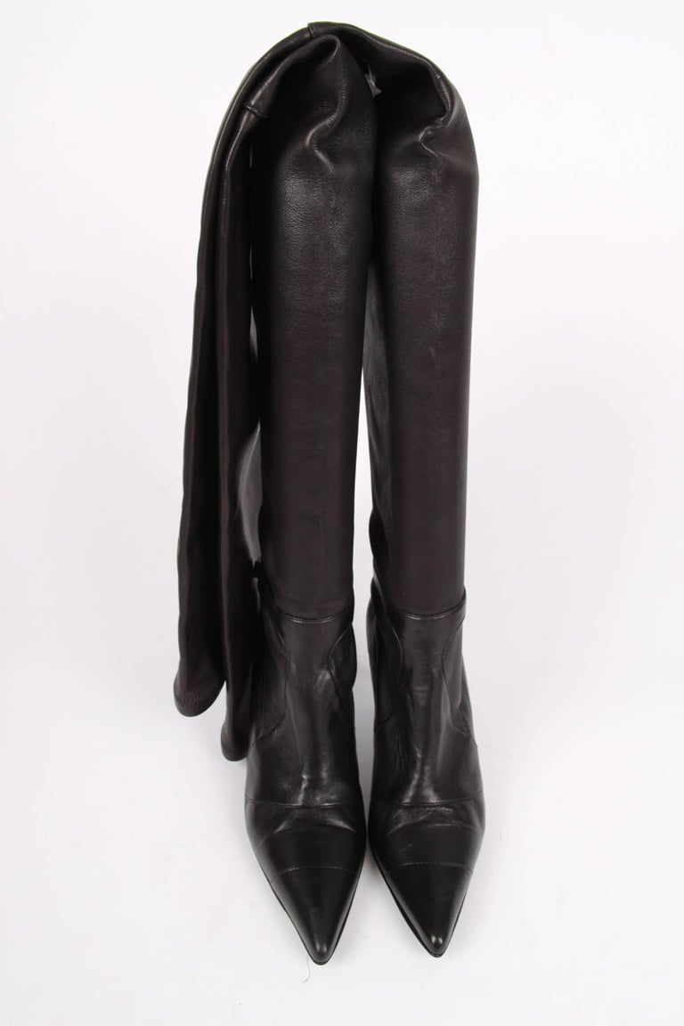 Chanel Lambskin Leather Thigh High Boots - black at 1stDibs