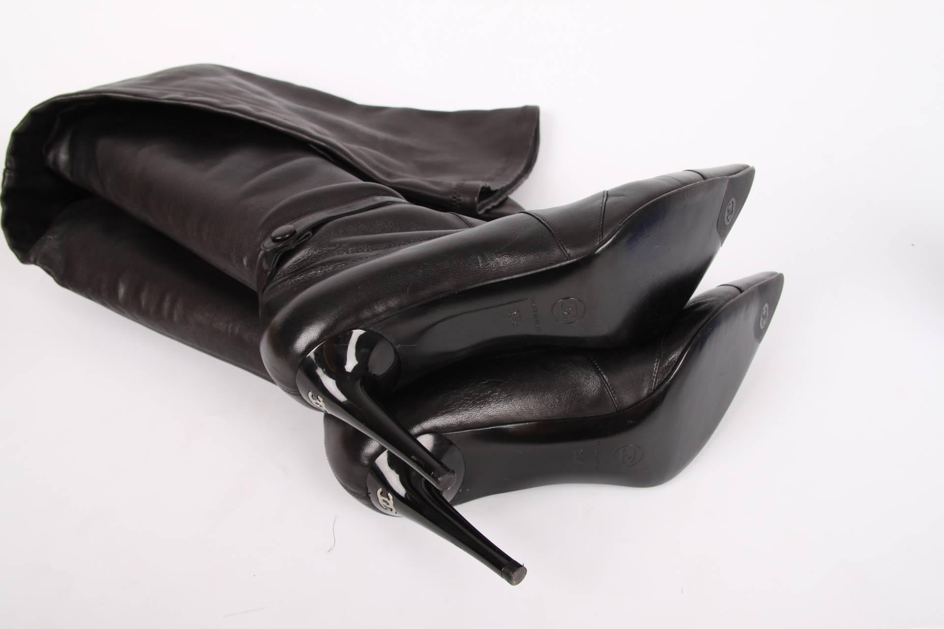 Black Chanel Lambskin Leather Thigh High Boots - black