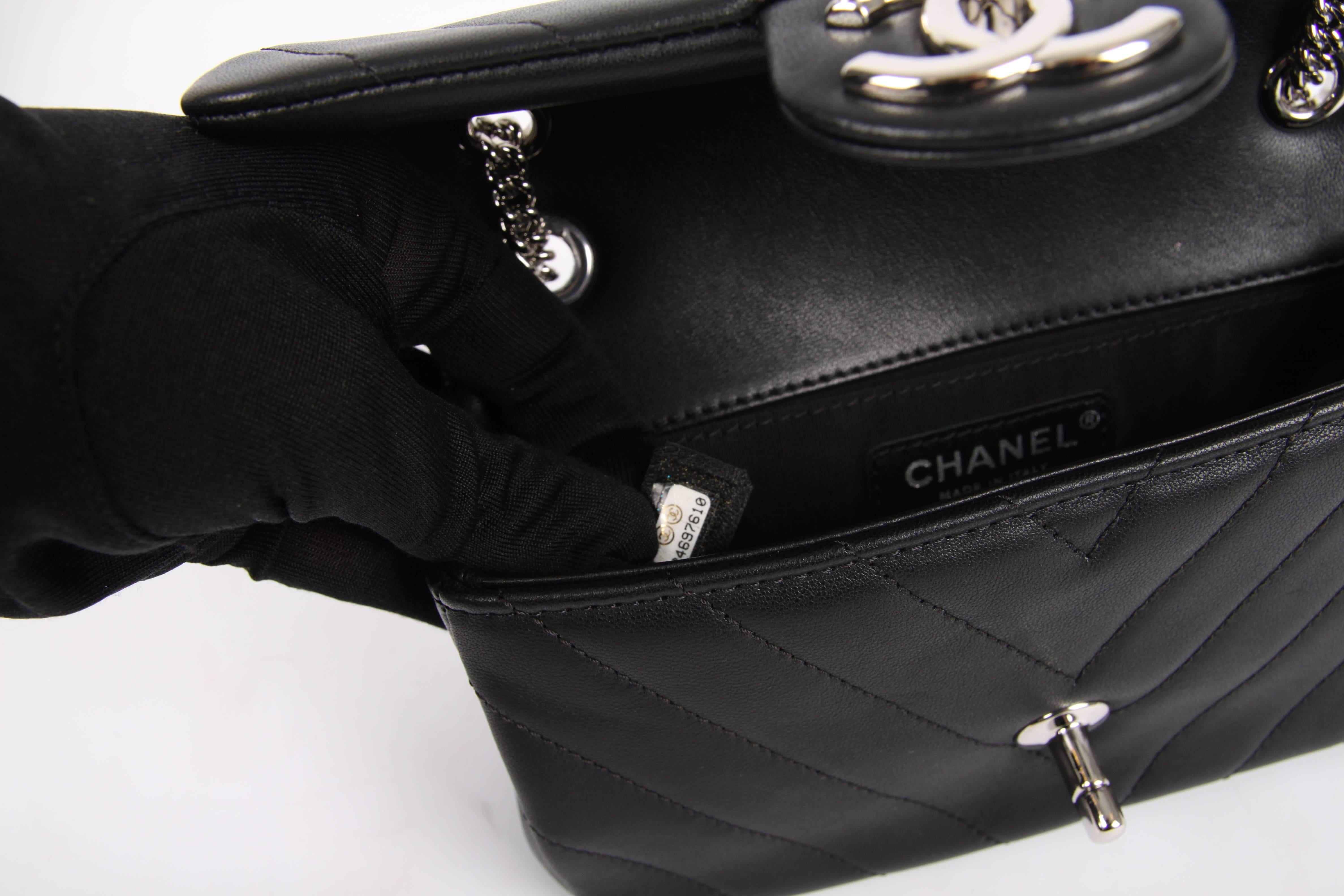 Women's Chanel Mini Chevron Quilted Rectangular Flap Bag - black